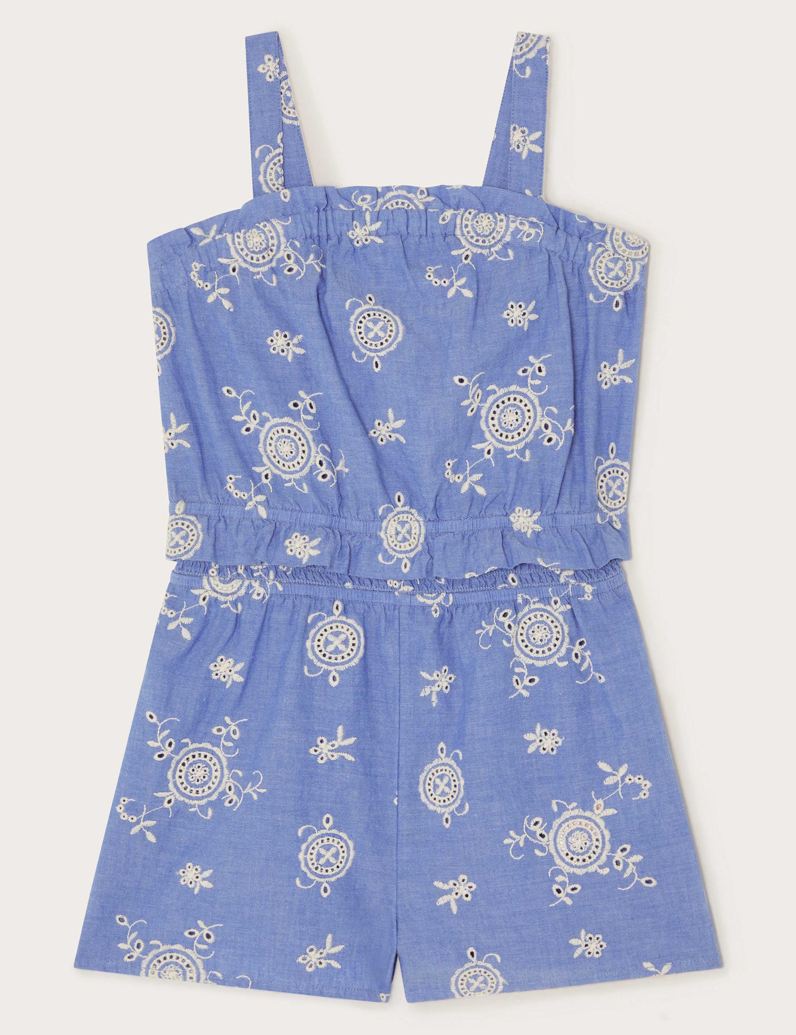 Pure Cotton Broderie Playsuit (2-13 Yrs)