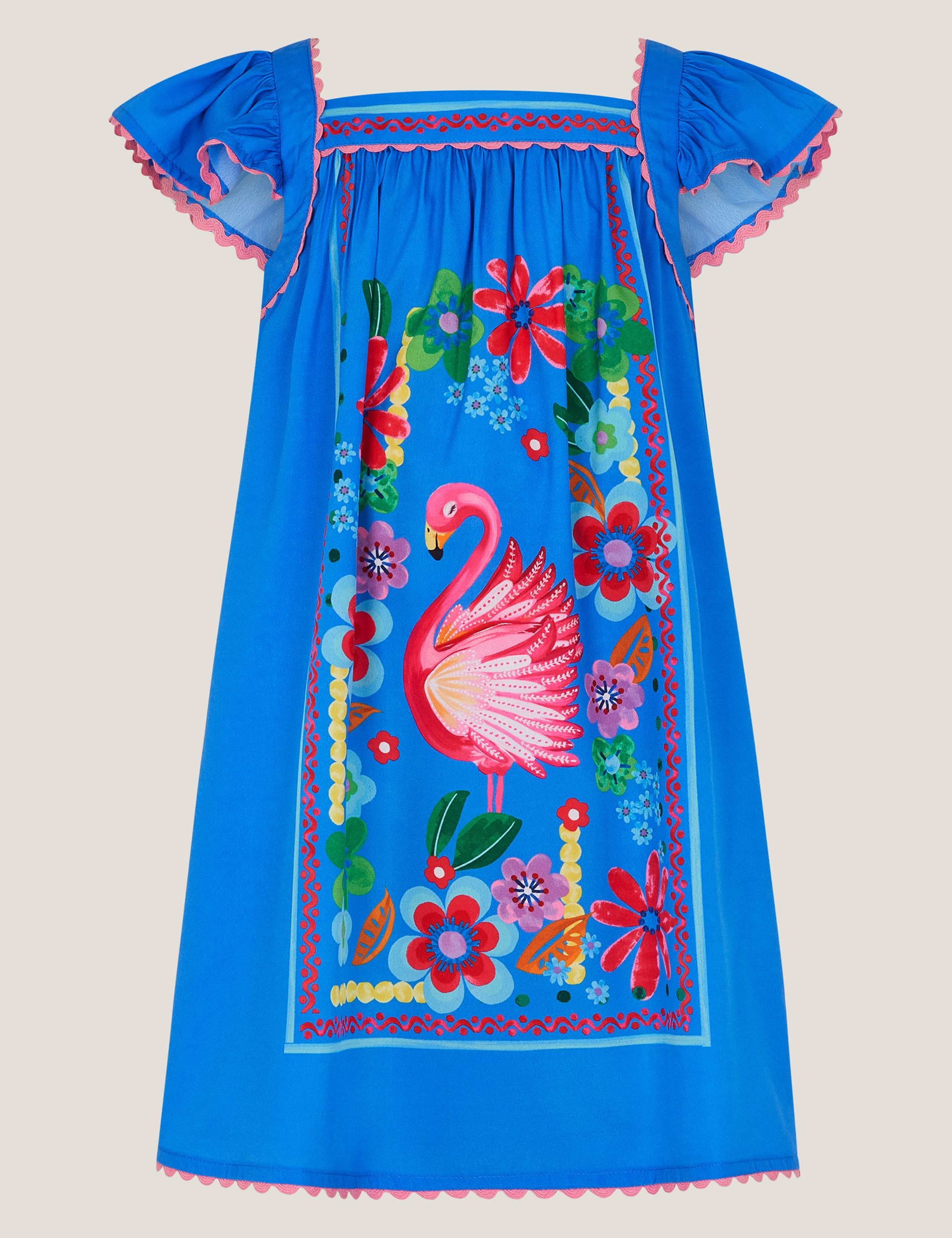 Flamingo Floral Print Beach Dress (3-13 Years)