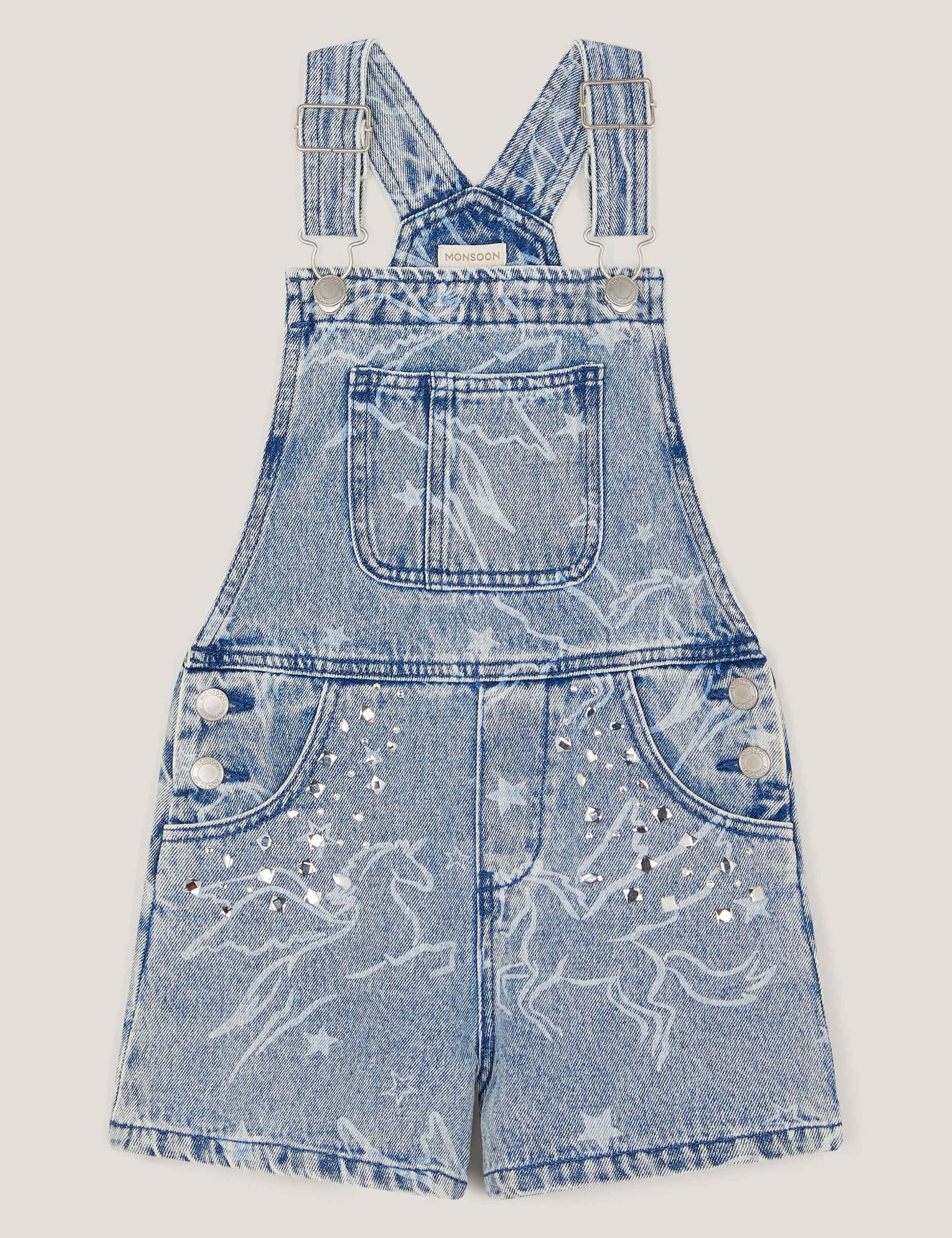 Denim Unicorn Dungarees (3-13 Yrs)