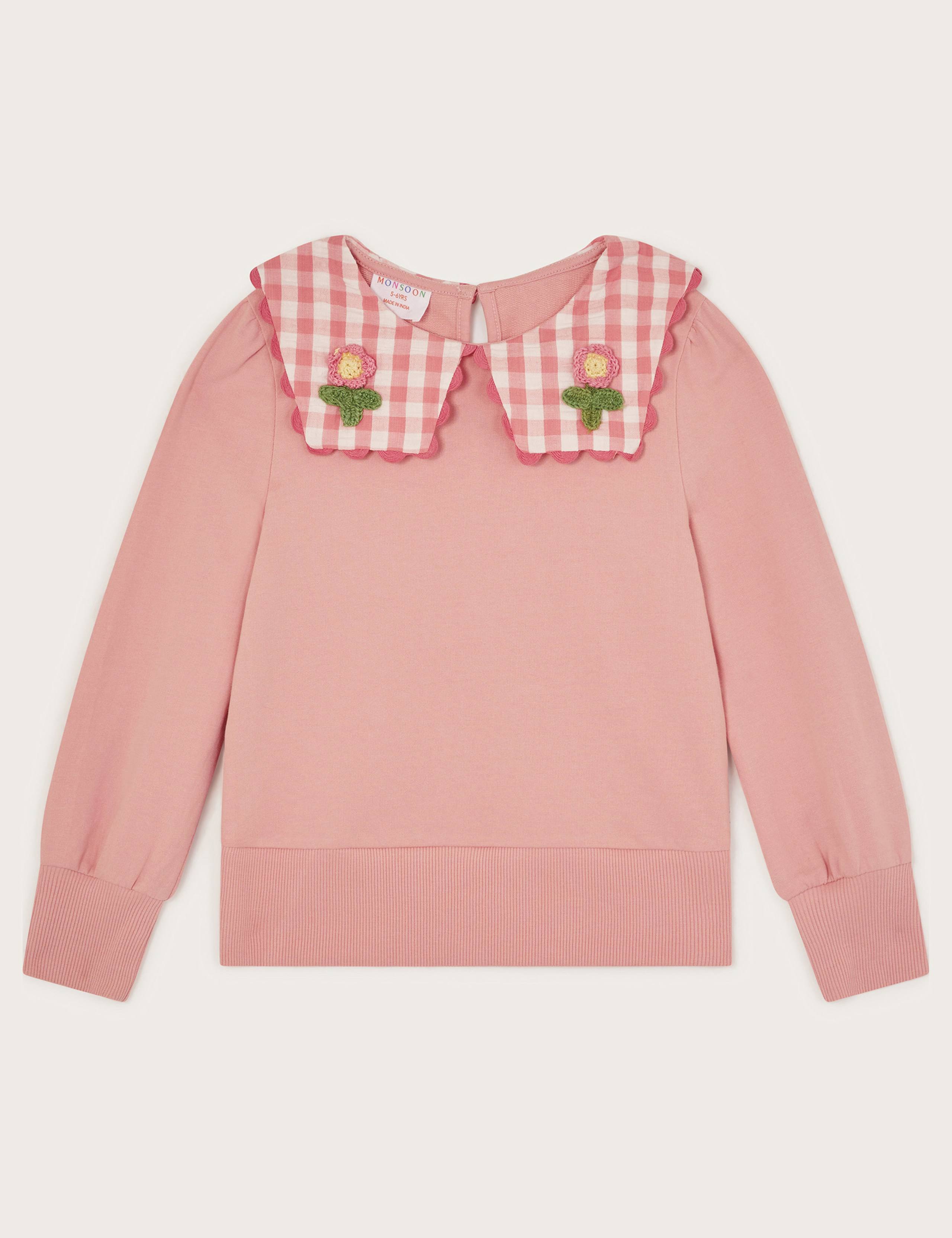 Pure Cotton Flower Collared Jumper (3-13 Yrs)
