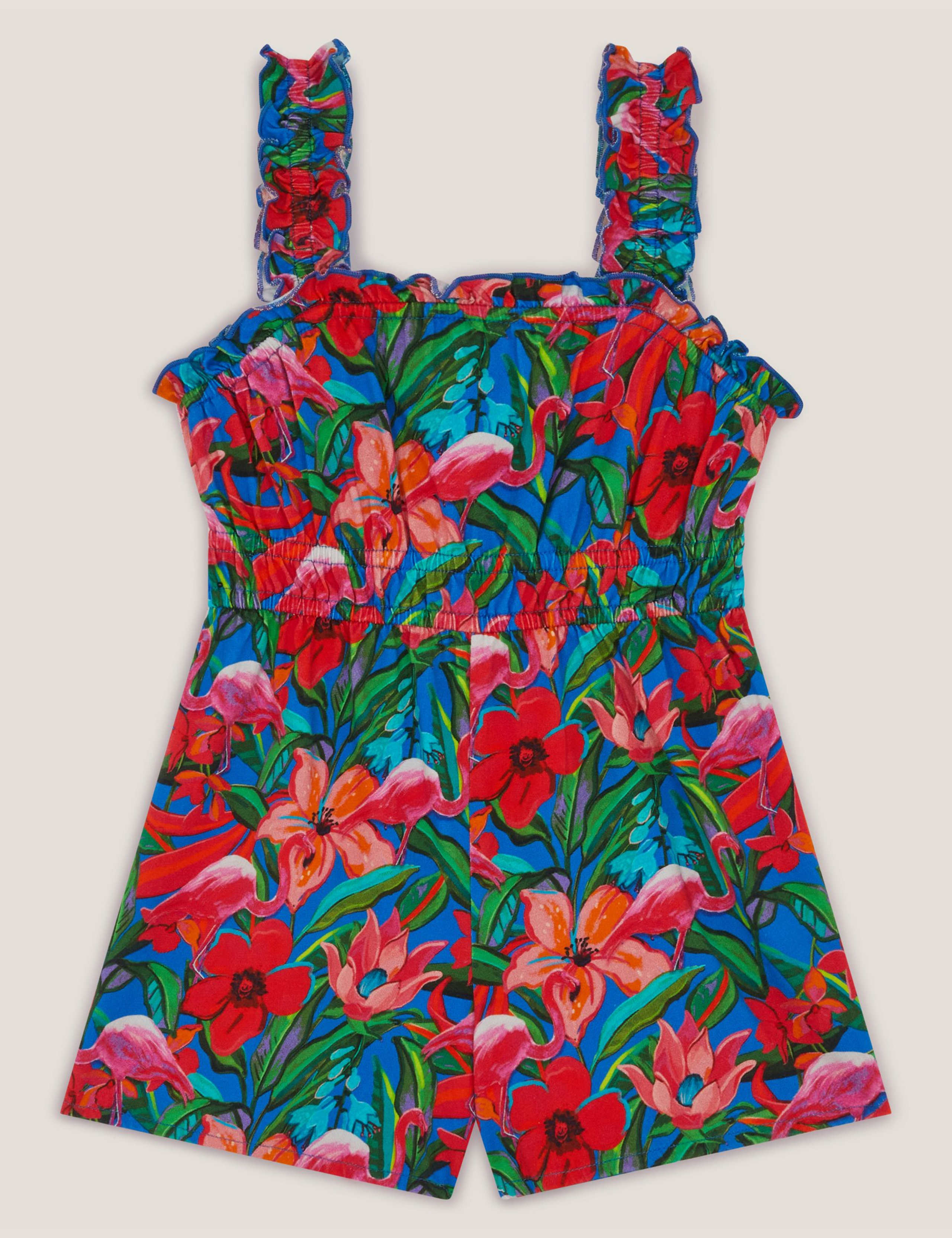 Pure Cotton Jersey Tropical Print Playsuit (3-15 Yrs)