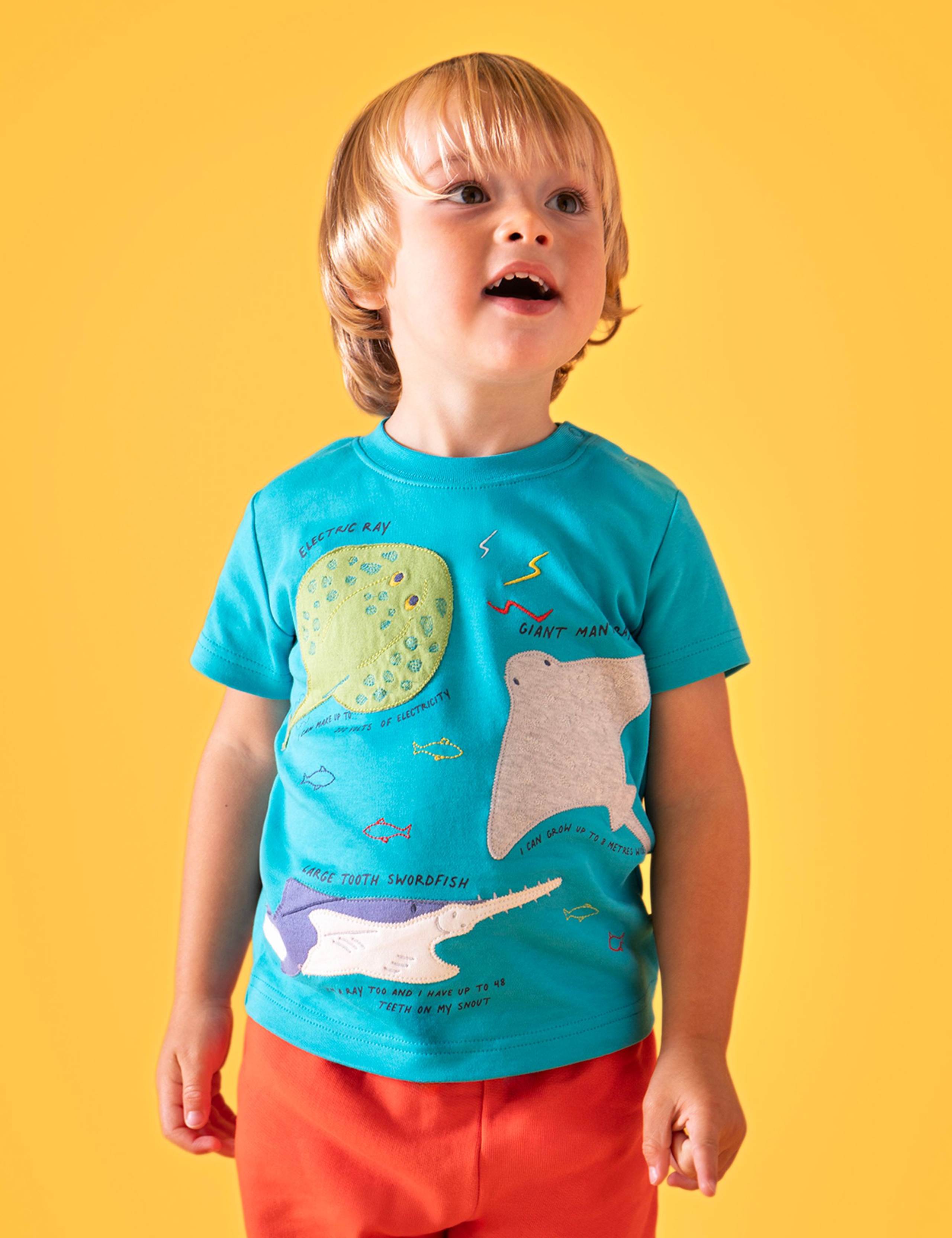 Pure Cotton Sealife Applique T-Shirt (1-10 Years)