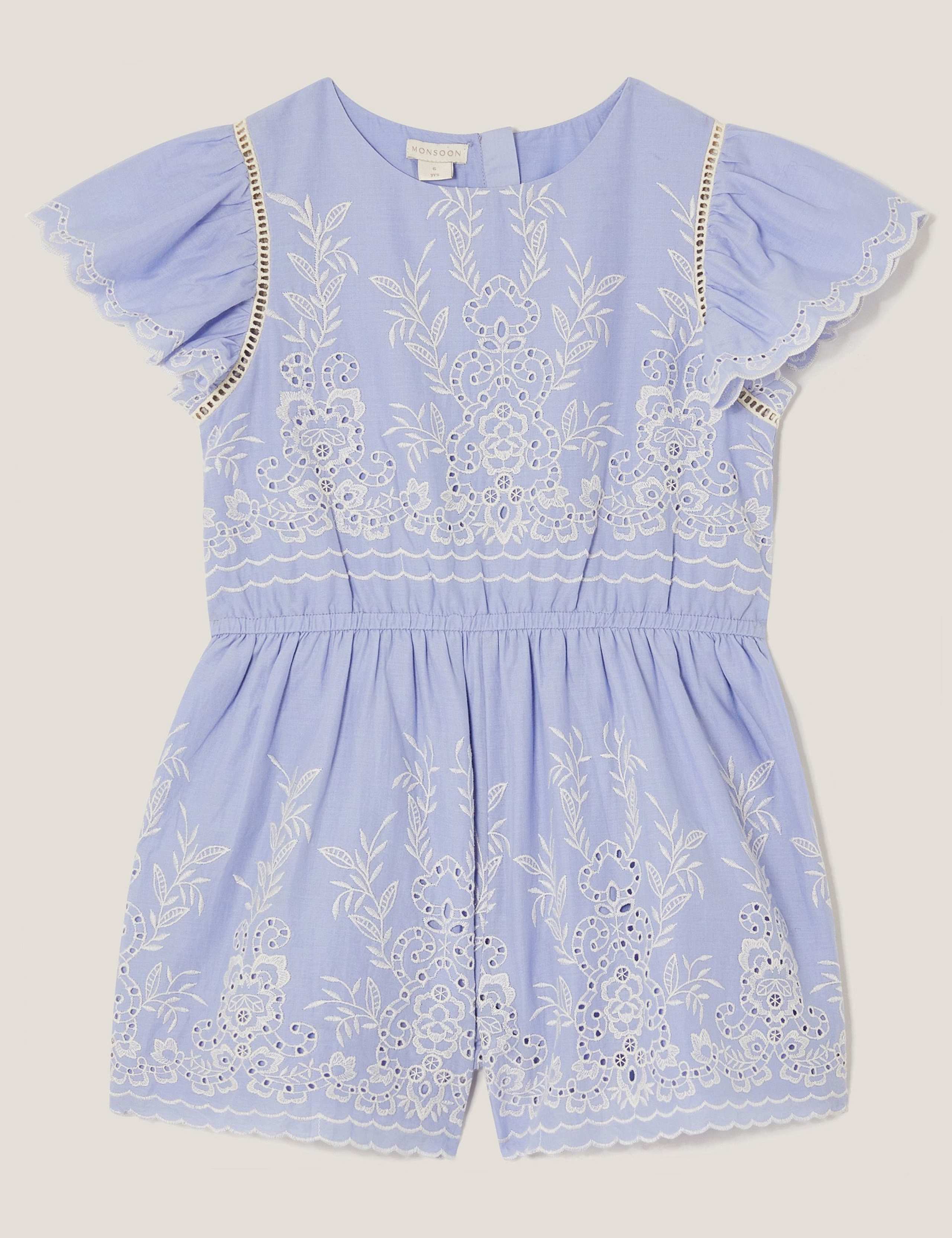 Pure Cotton Embroidered Frill Playsuit (4-15 Yrs)