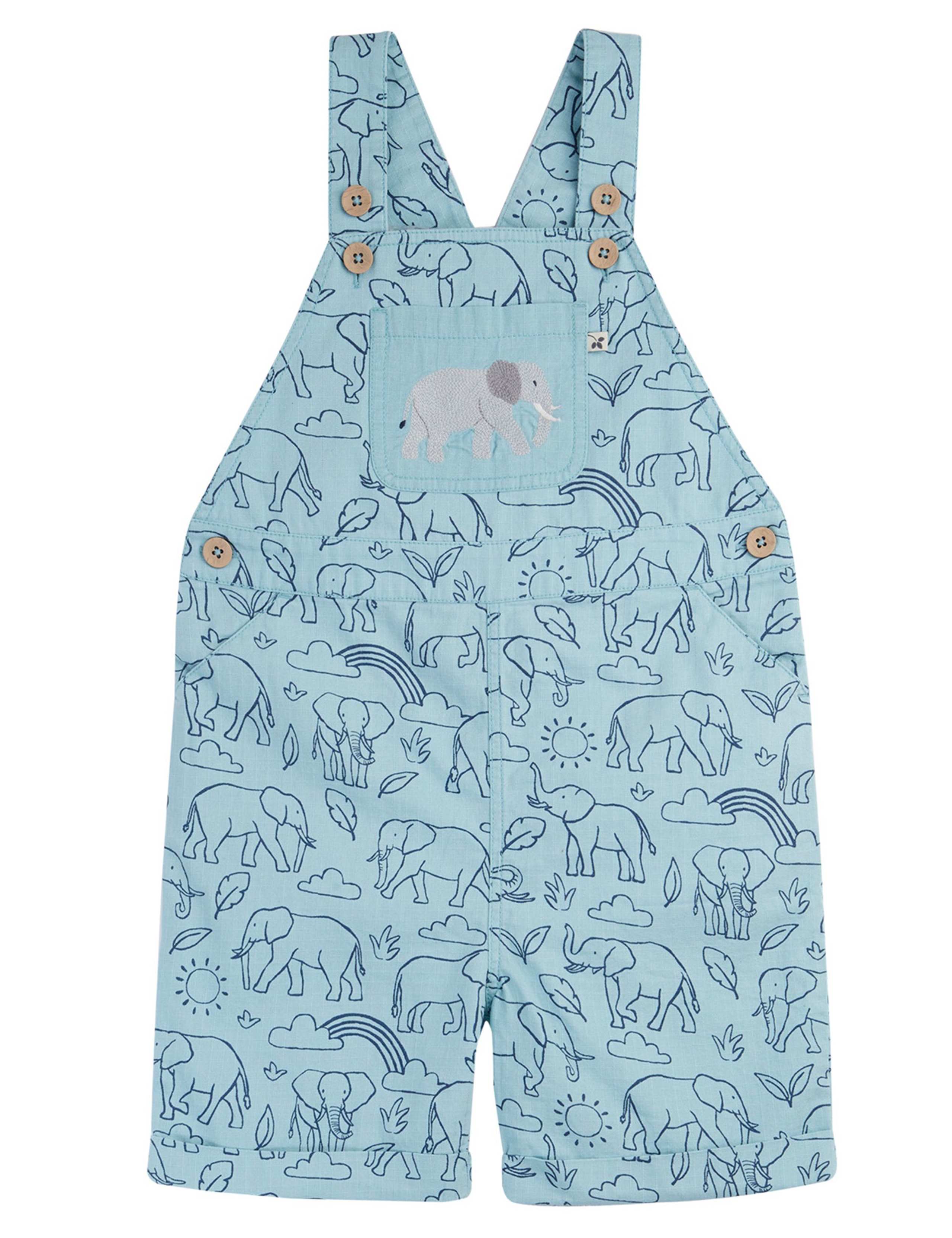 Pure Cotton Elephant Short Dungarees (3 Mths-5 Yrs)