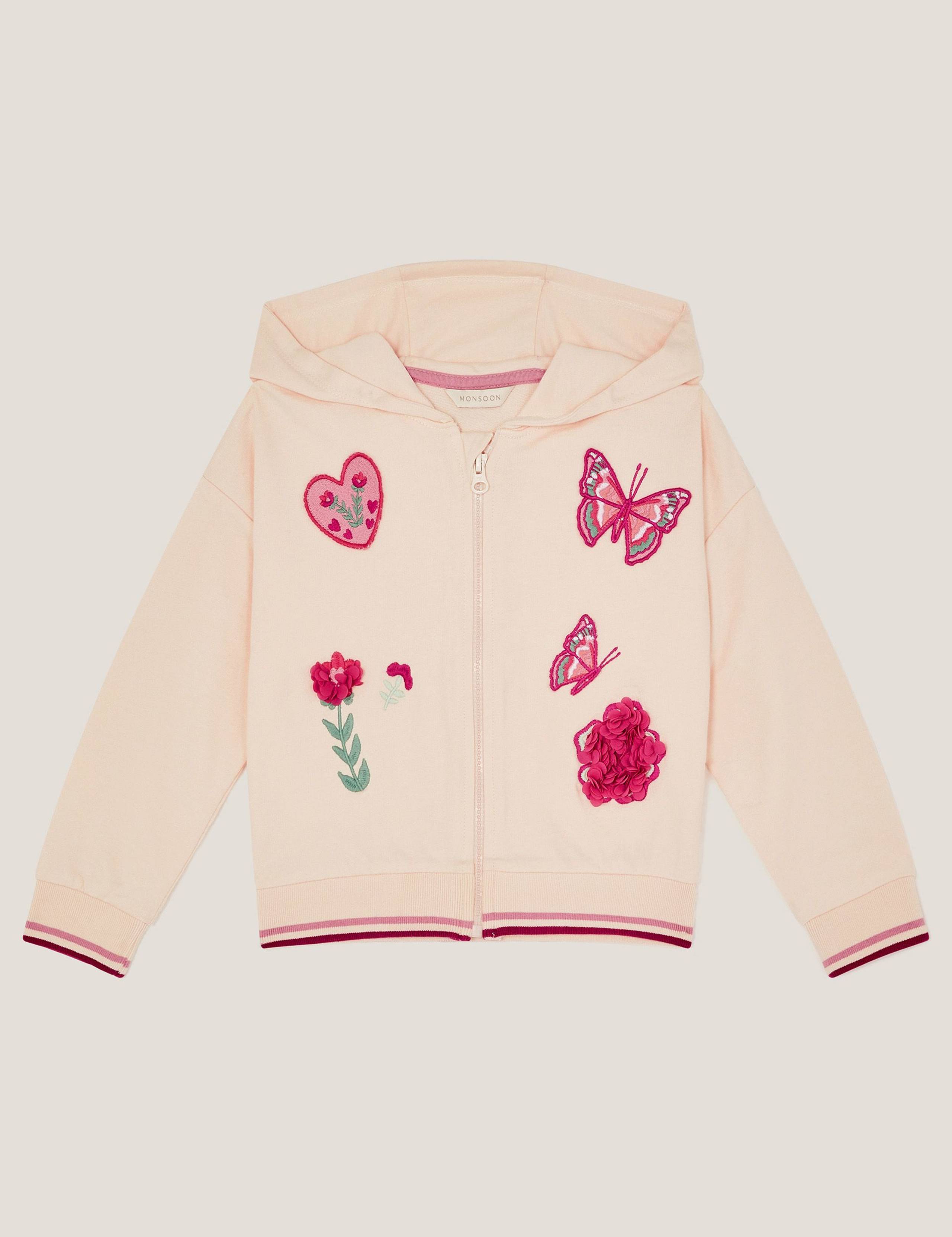 Pure Cotton Butterfly Applique Zip Hoodie (3-13 Yrs)