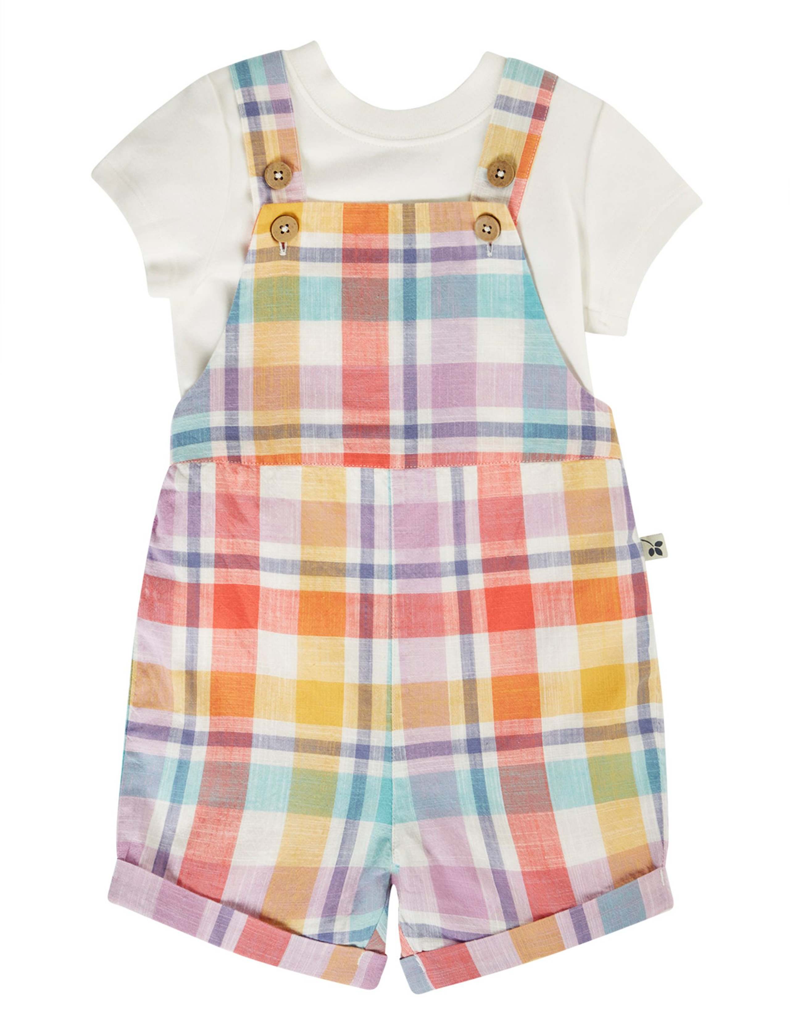 2 Piece Pure Cotton Checked Dungaree Outfit (3-24 Mths)