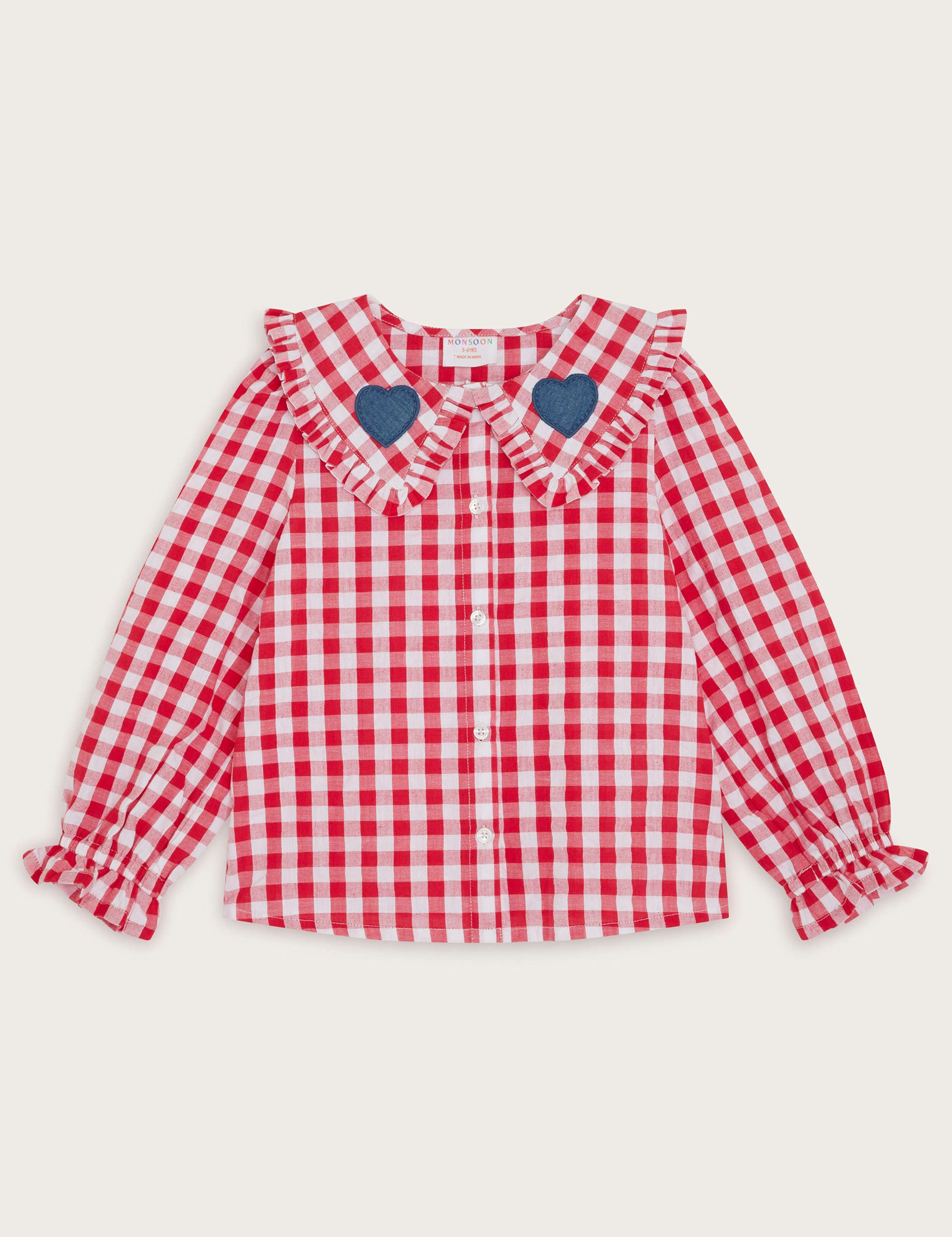Pure Cotton Gingham Heart Collar Shirt (3-13 Yrs)