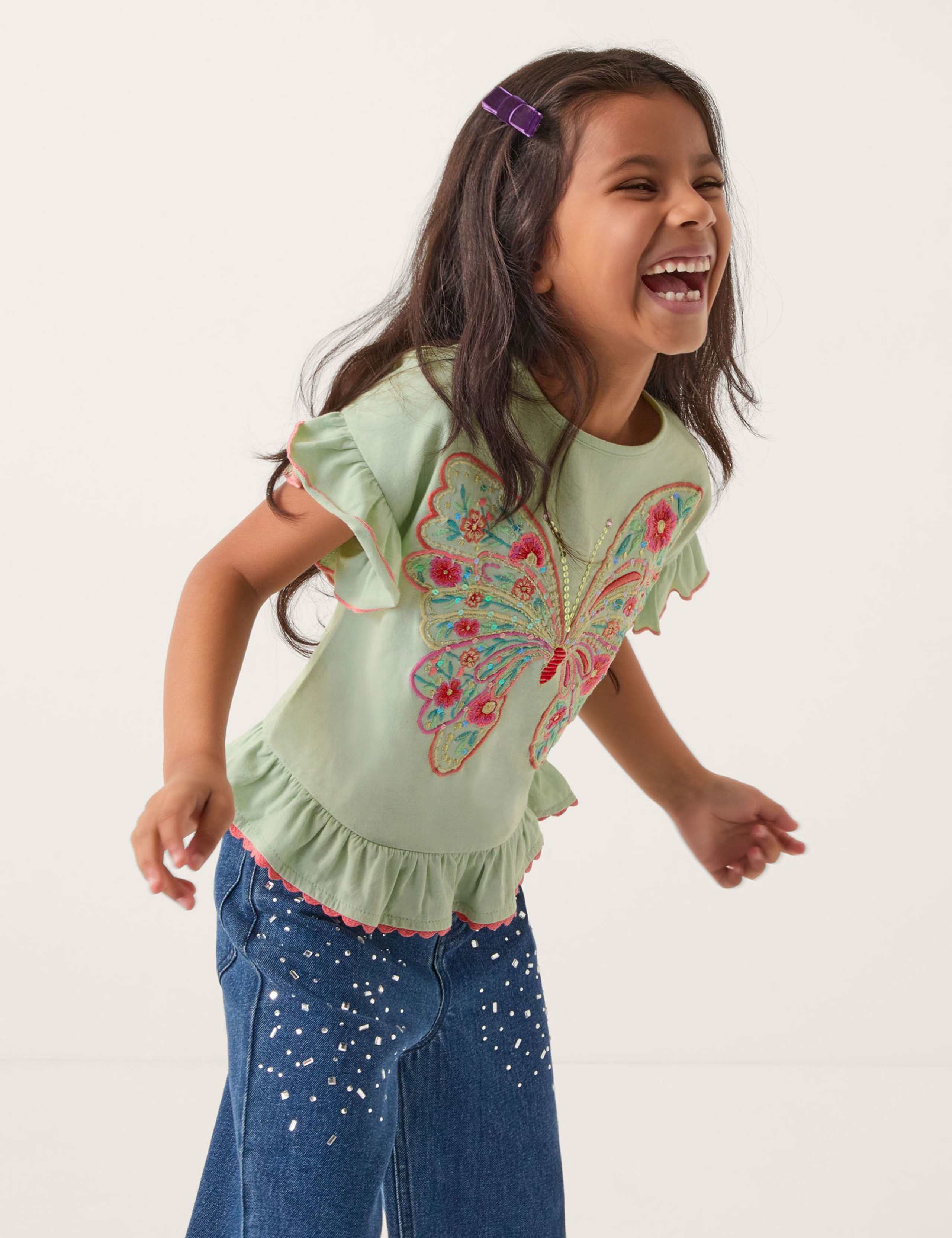 Pure Cotton Embroidered Butterfly T-Shirt (3-13 Years)