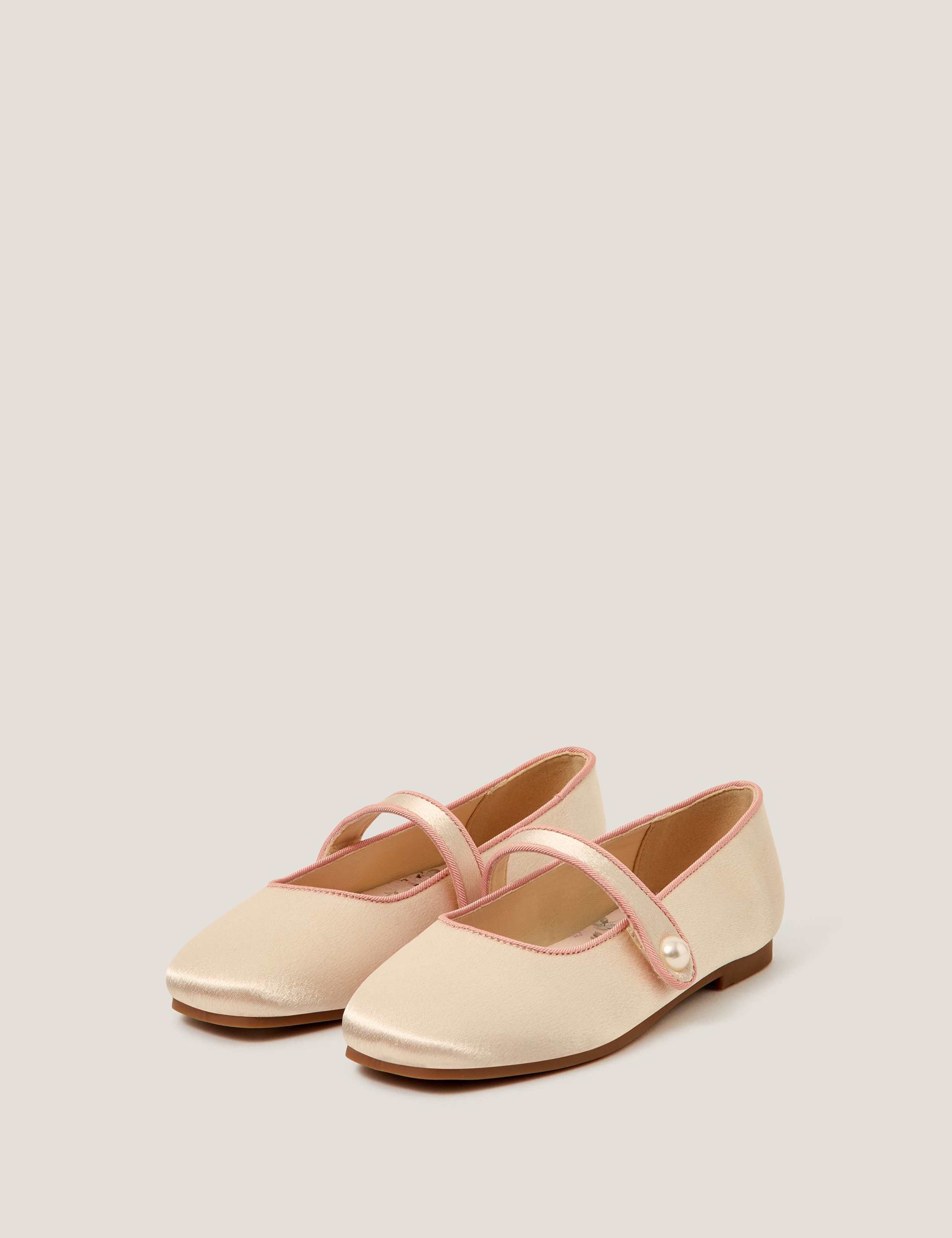 Kids' Pearl Strap Satin Ballerina Shoes (7 Small-4 Large)