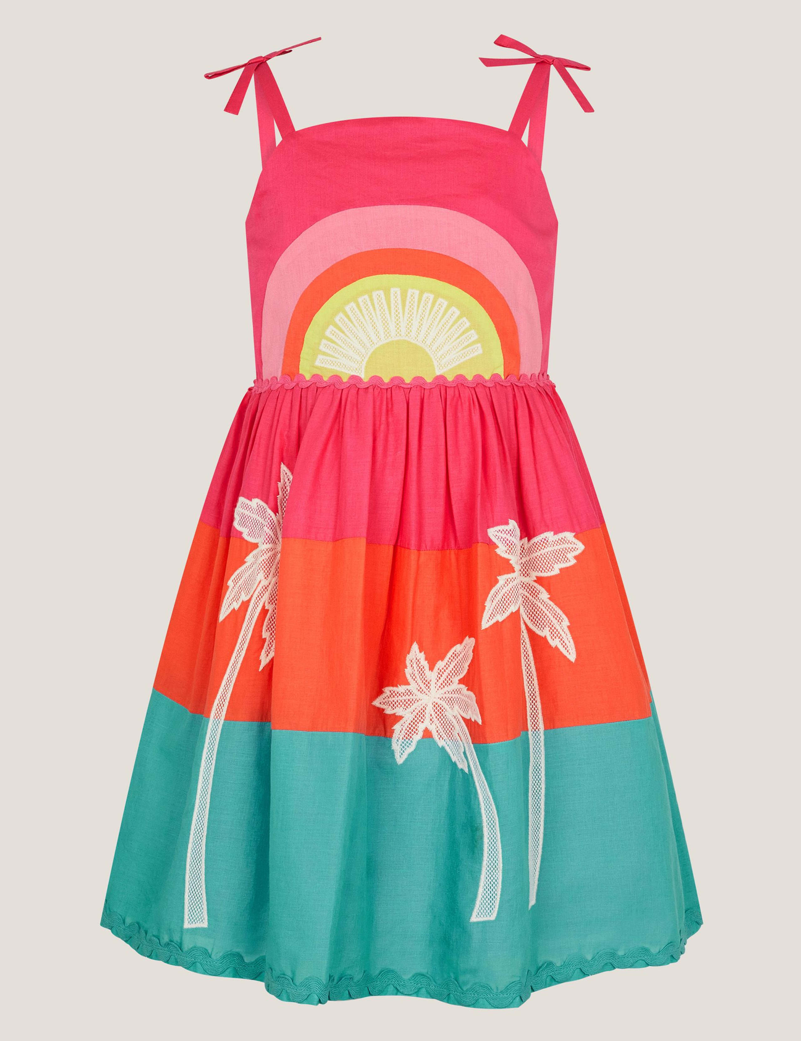 Pure Cotton Colour Block Applique Dress (2-13 Yrs)