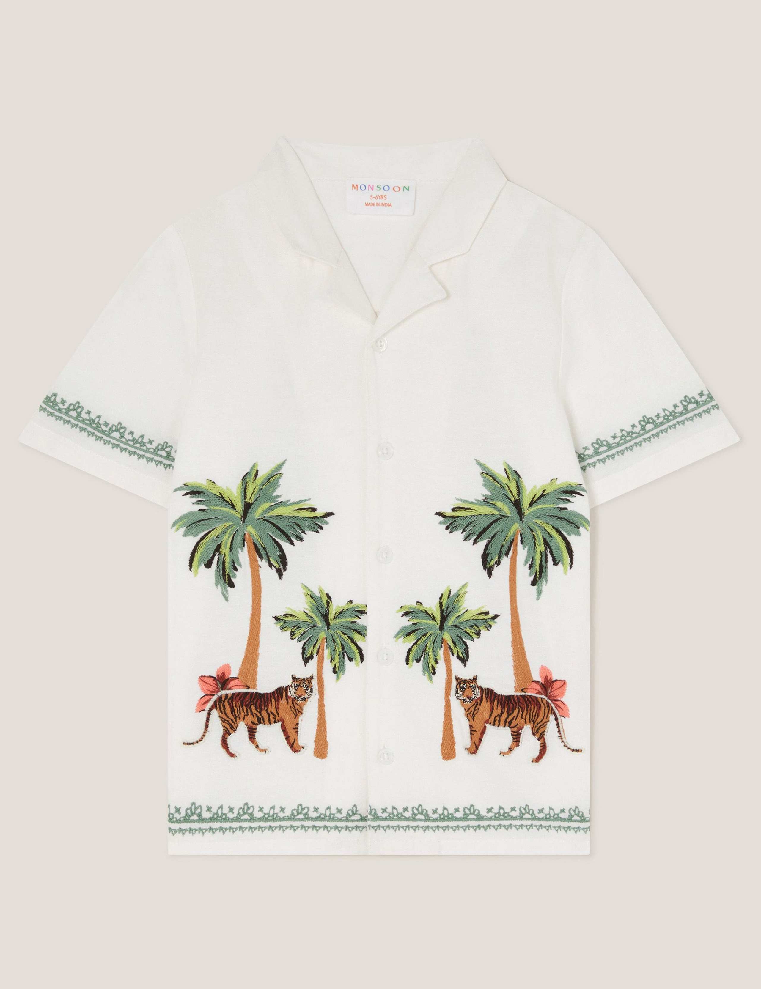 Cotton Blend Tiger Embroidered Shirt (2-13 Yrs)