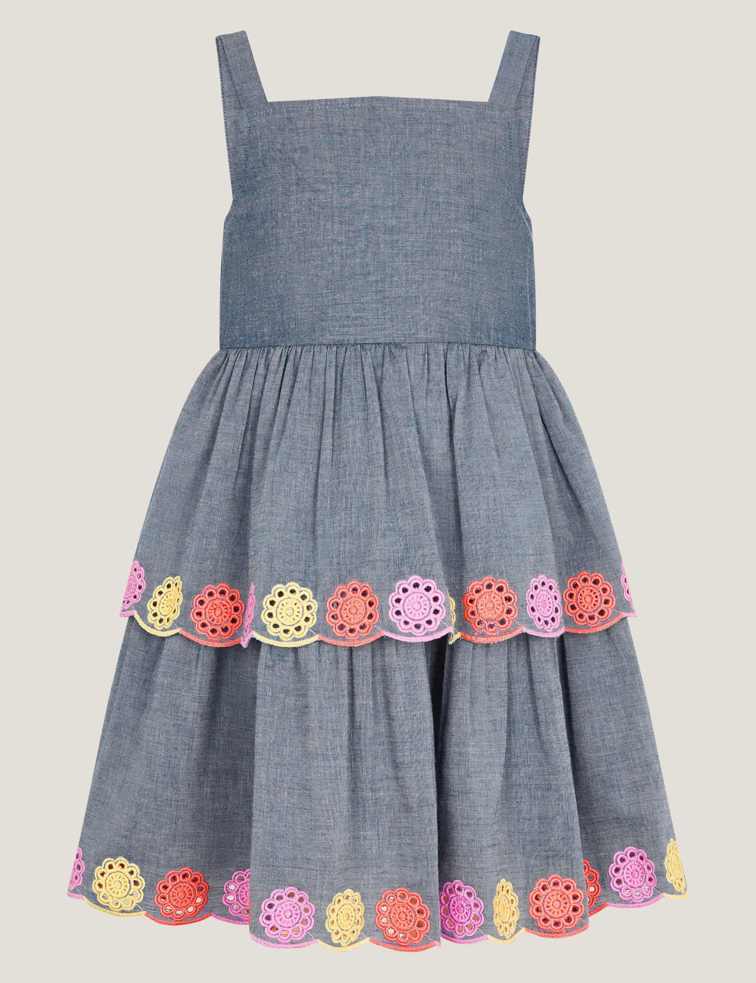 Pure Cotton Floral Broderie Tiered Dress (3-13 Yrs)