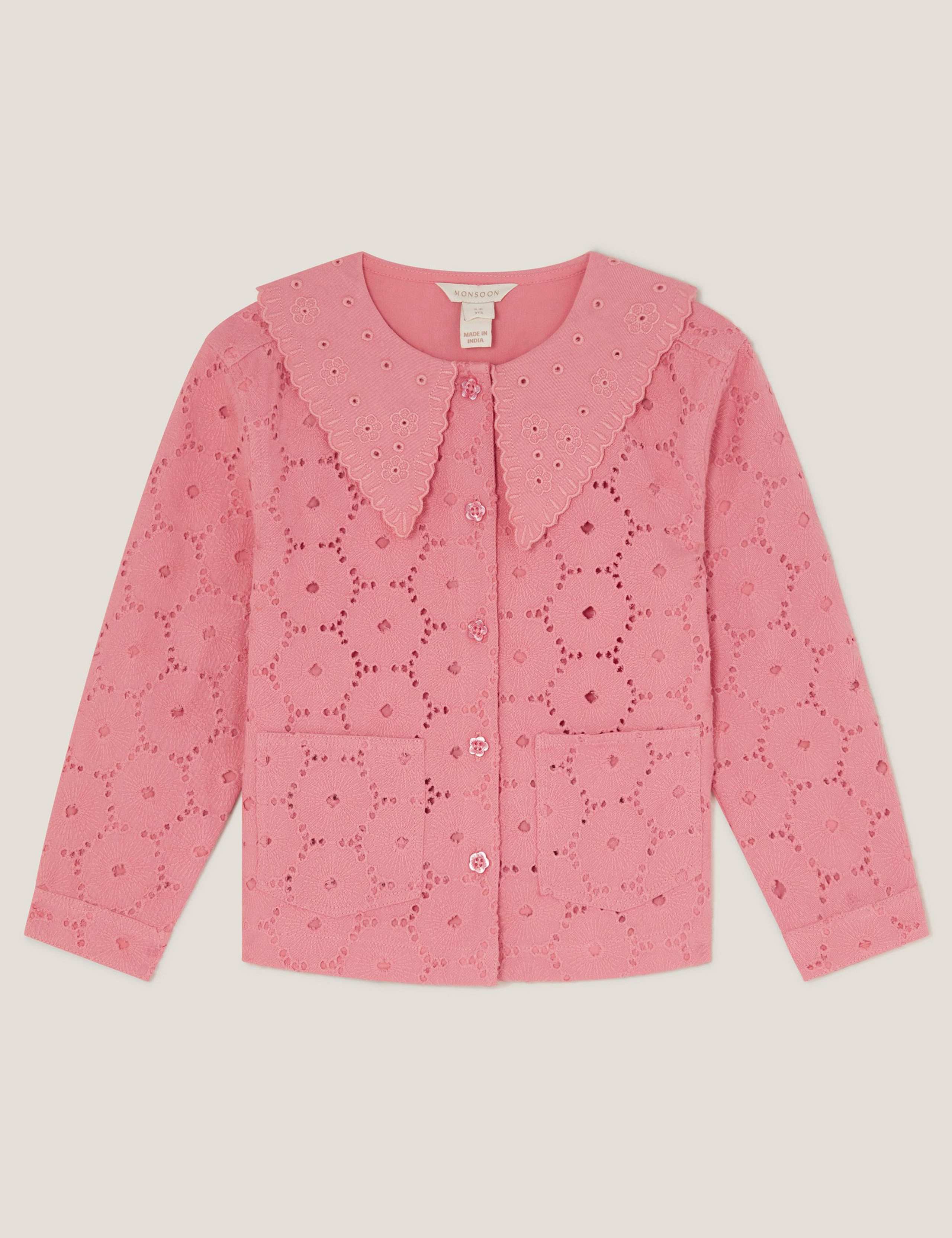 Pure Cotton Broderie Collared Jacket (3-15 Yrs)