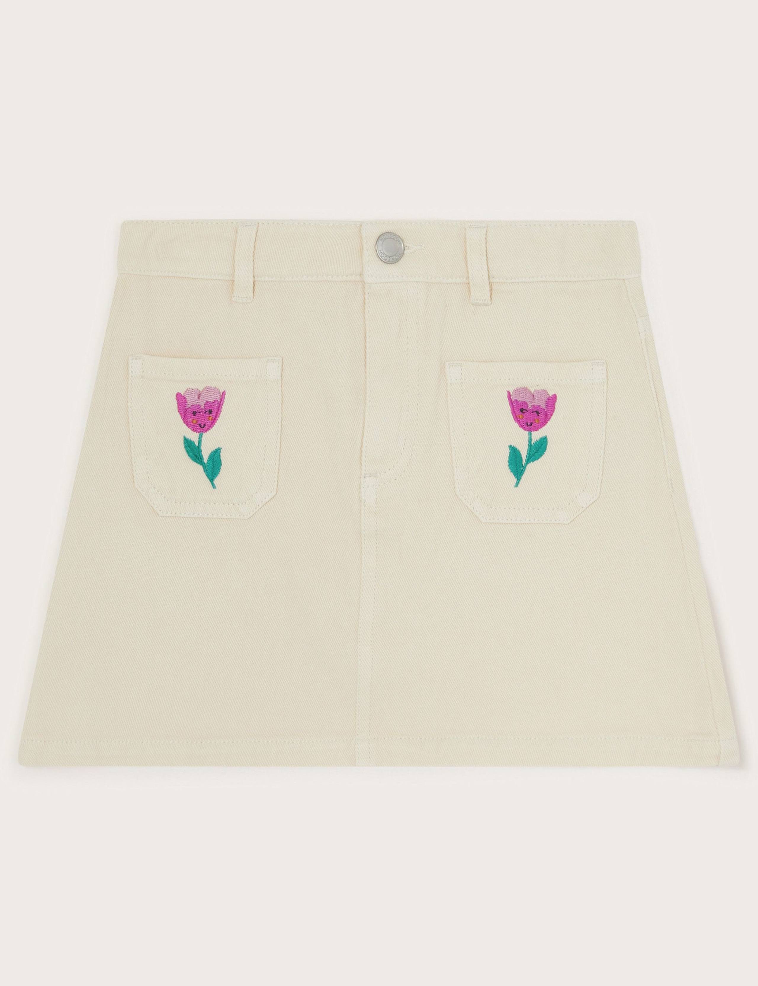 Denim Tulip Embroidered Skirt (3-13 Yrs)