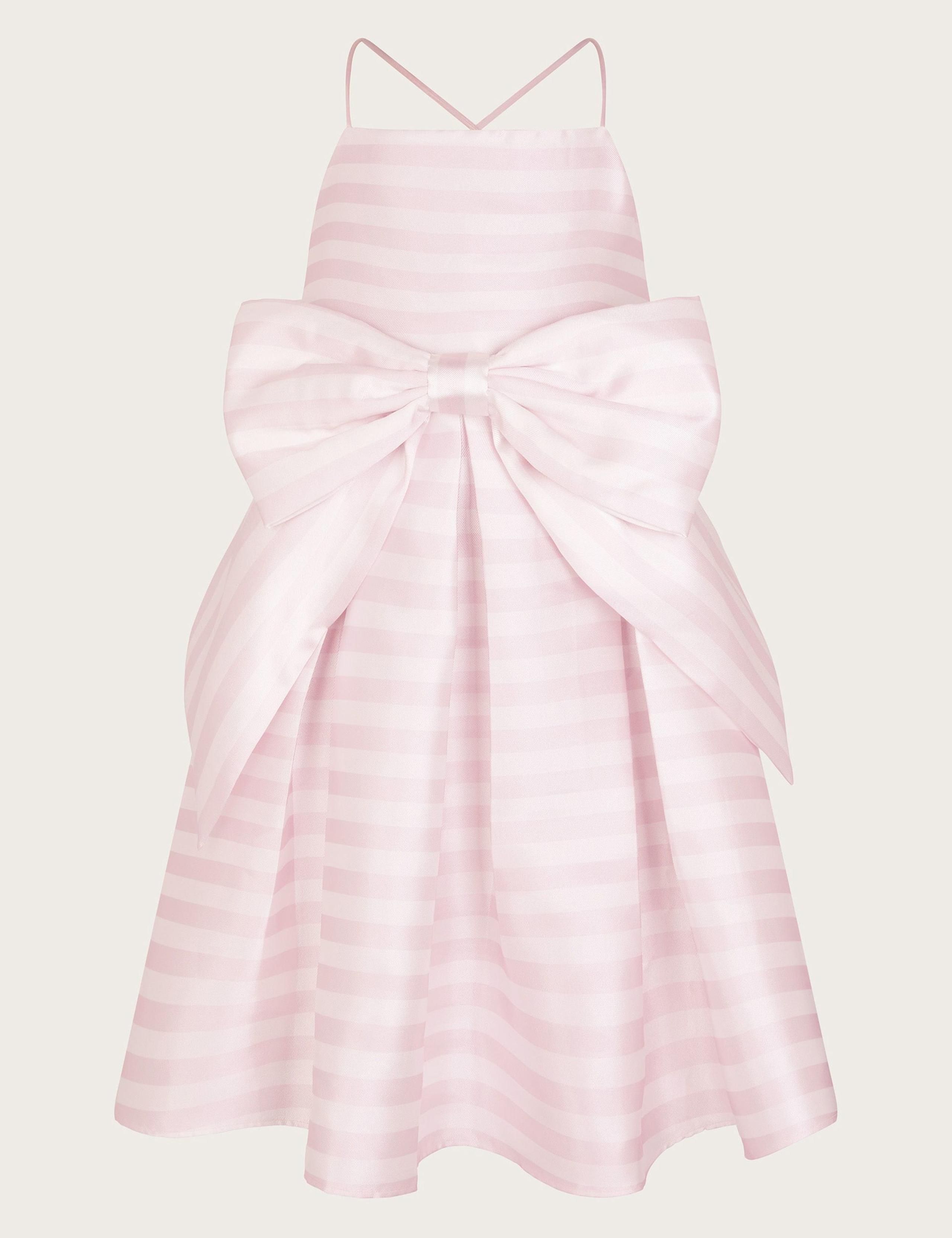 Striped Bow Strappy Twill Party Dress (3-15 Yrs)