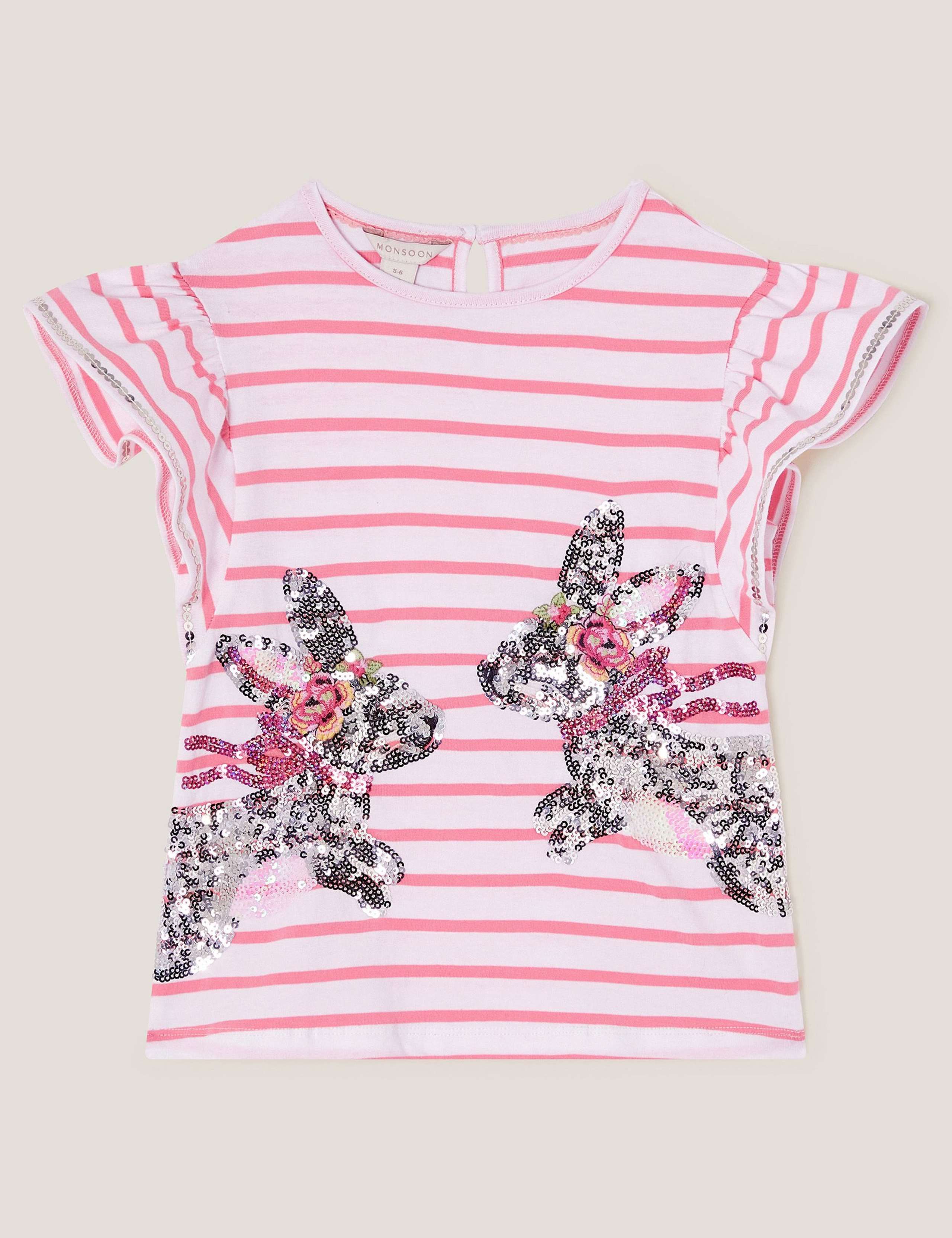 Pure Cotton Striped Sequin Bunny Top (3-13 Yrs)