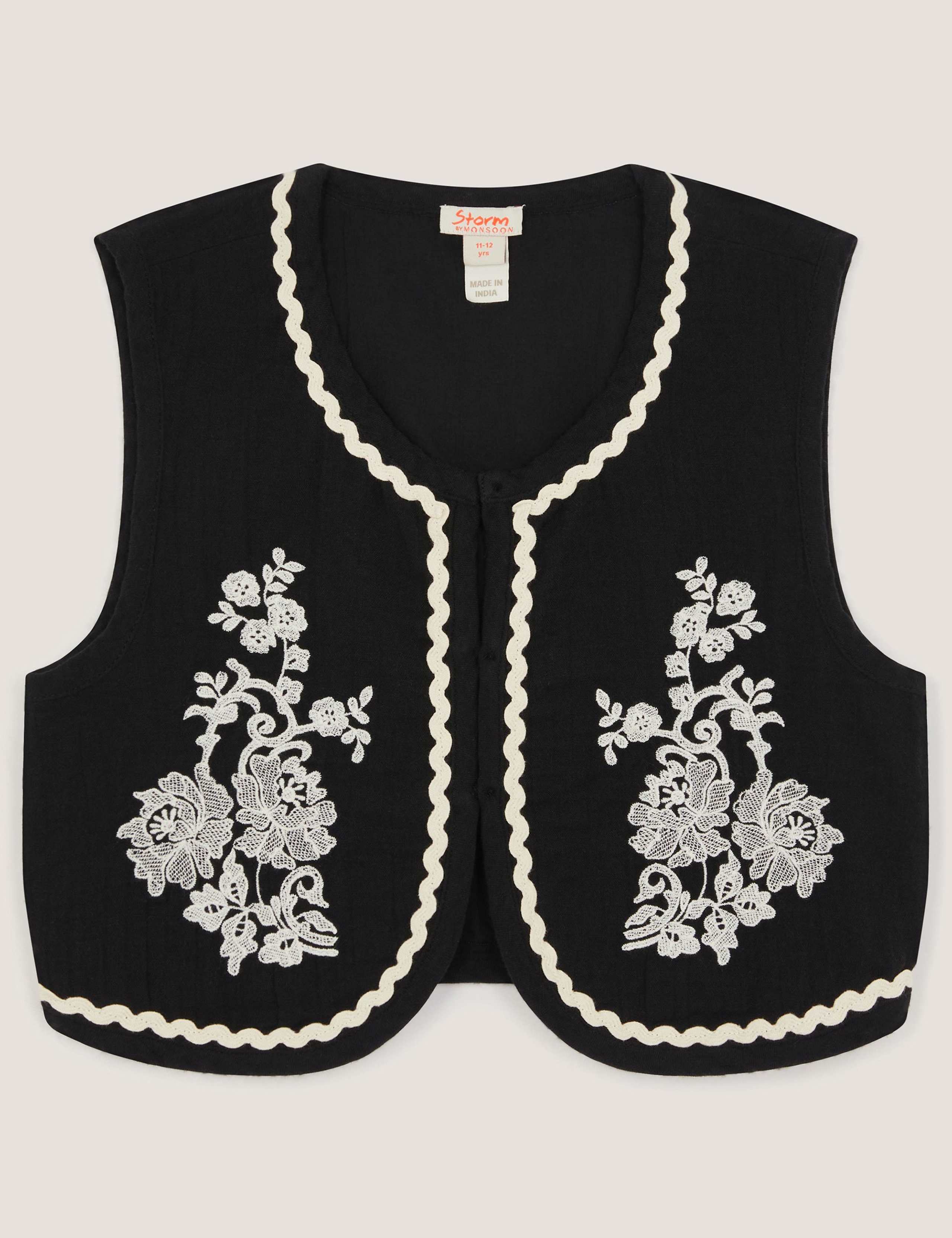 Pure Cotton Floral Embroidered Waistcoat (7-15 Years)