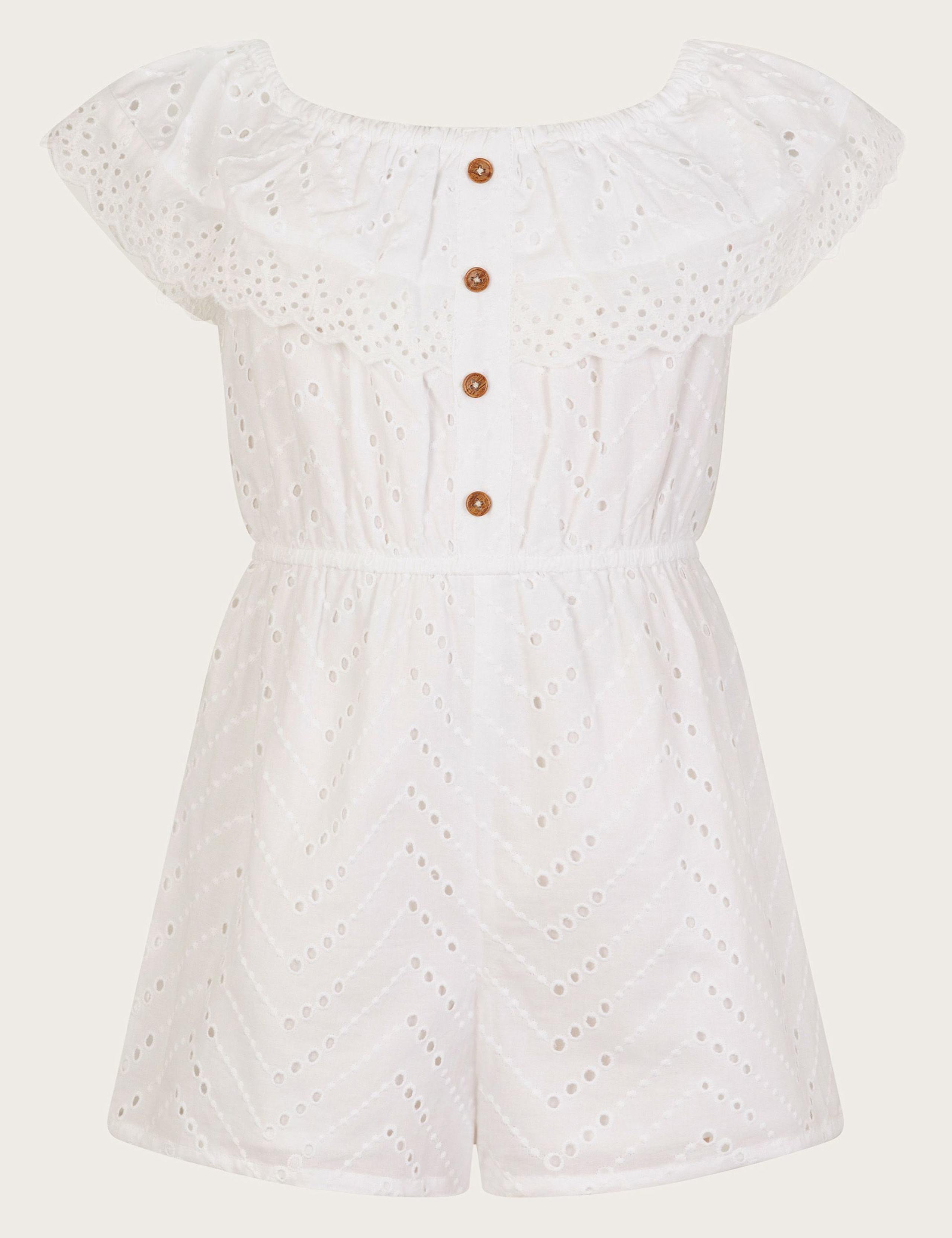 Pure Cotton Broderie Ruffle Playsuit (3-13 Yrs)