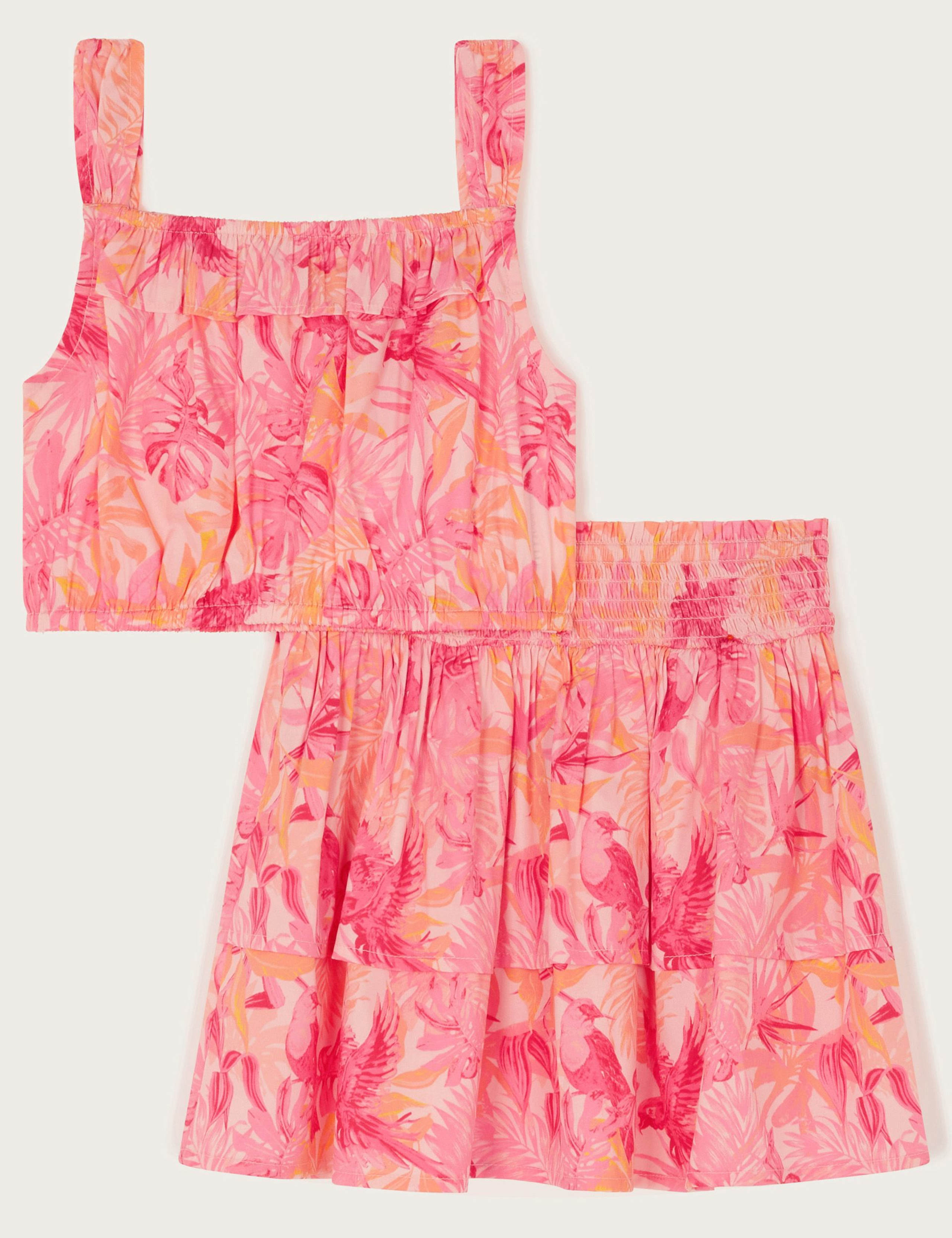 2pc Floral Bird Print Crop Top & Skirt Set (3-15 Yrs)