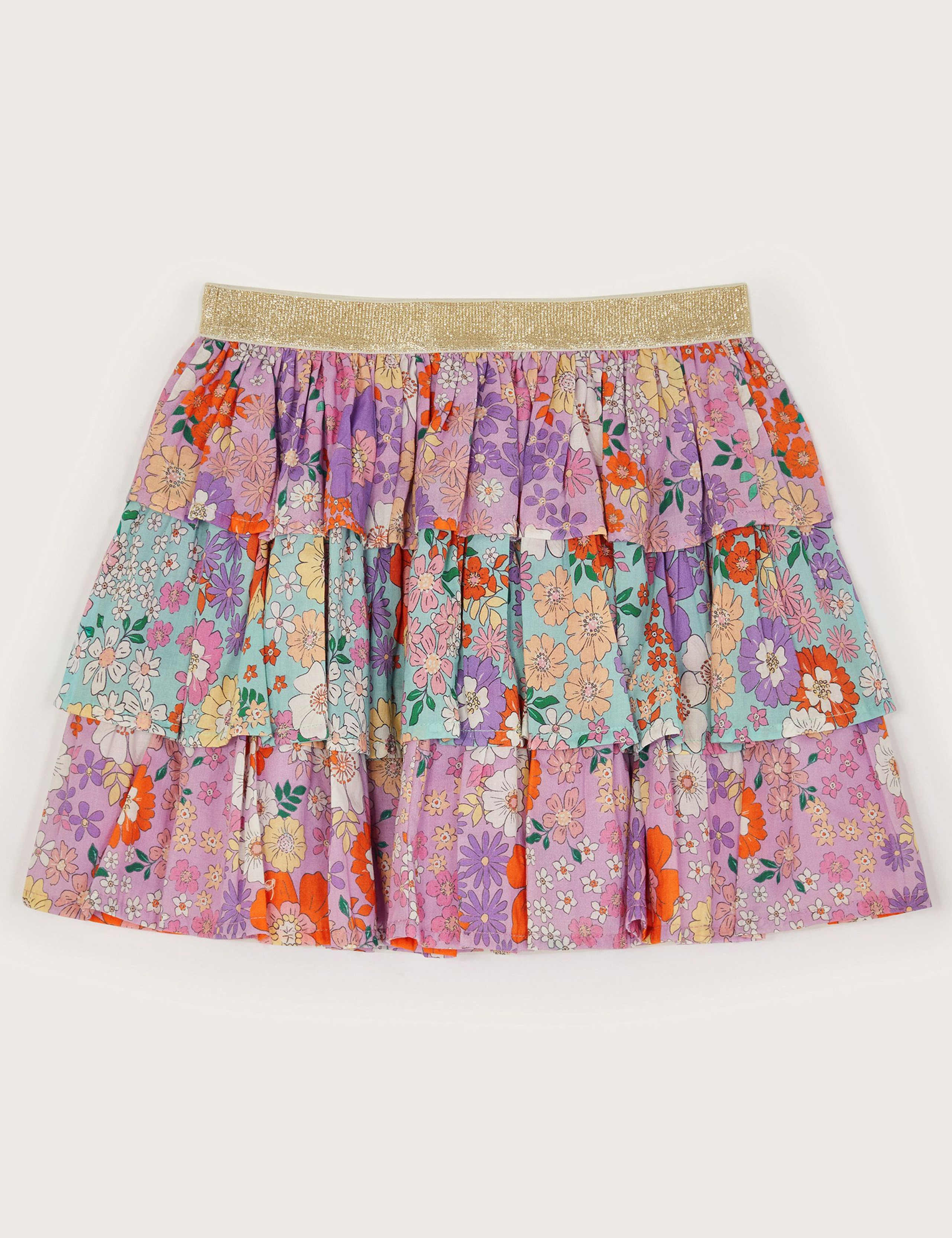 Pure Cotton Floral Tiered Skirt (3-13 Yrs)