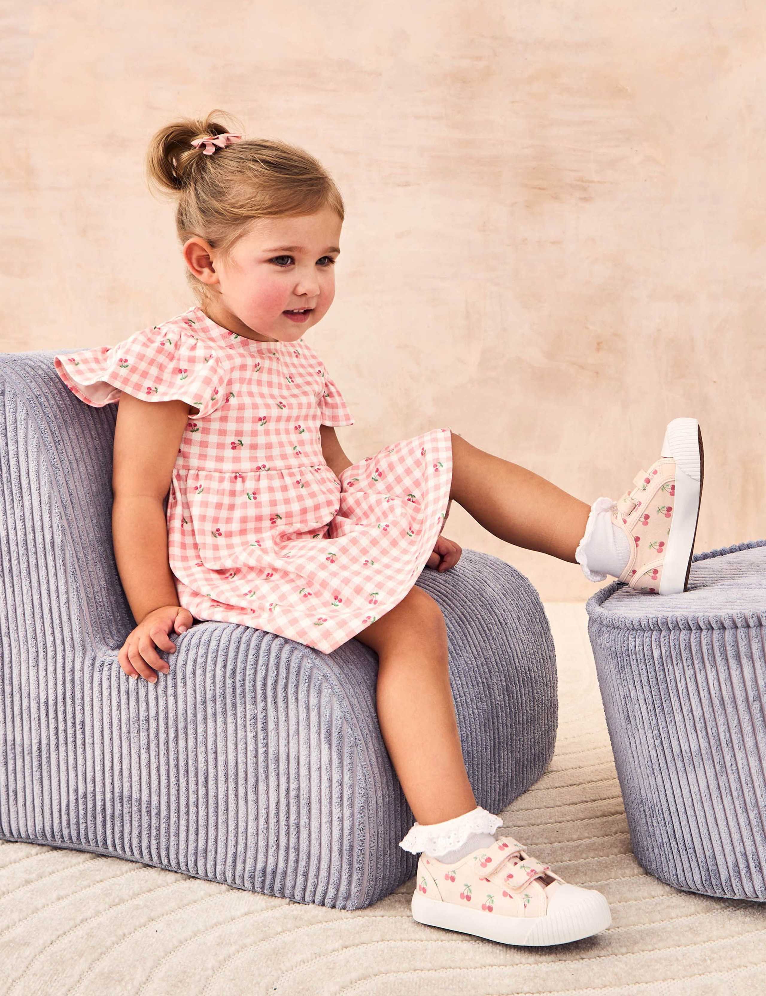 Pure Cotton Cherry Flutter Sleeve Dress (6 Mths-7 Yrs)