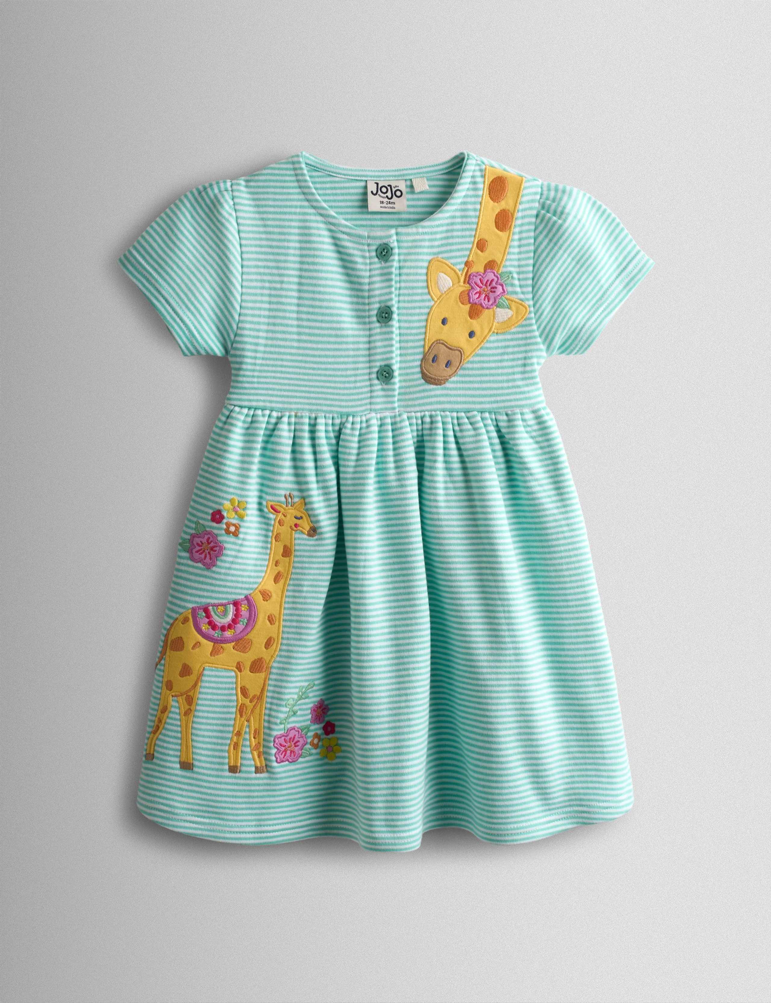 Pure Cotton Striped Giraffe Dress (6 Mths - 7 Yrs)