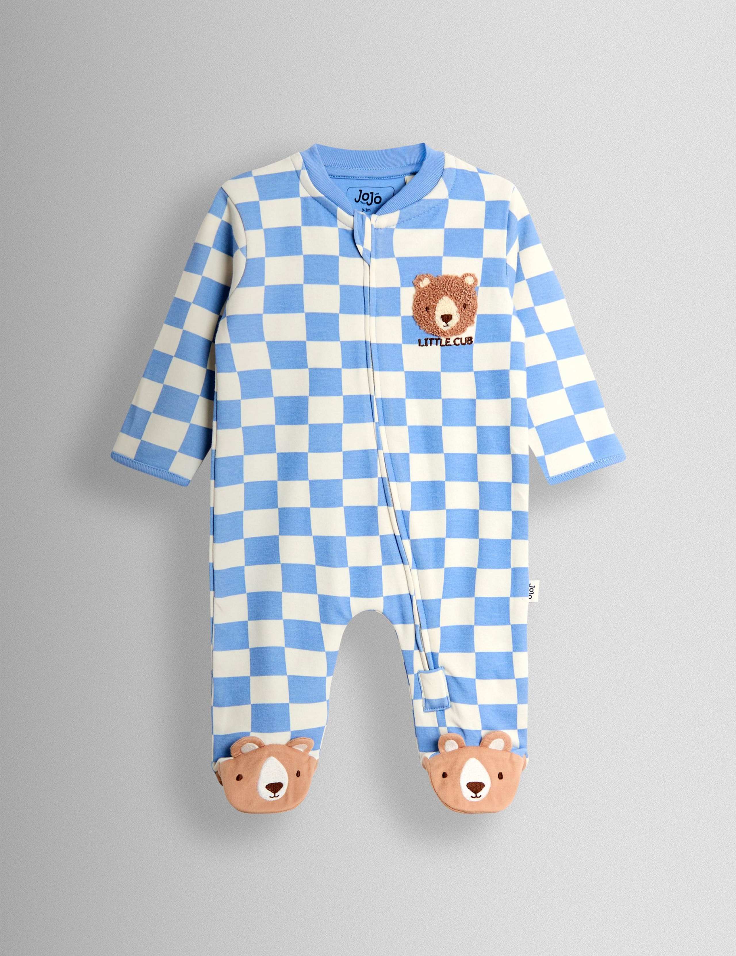 Pure Cotton Checked Bear Sleepsuit (7lbs-18 Mths)