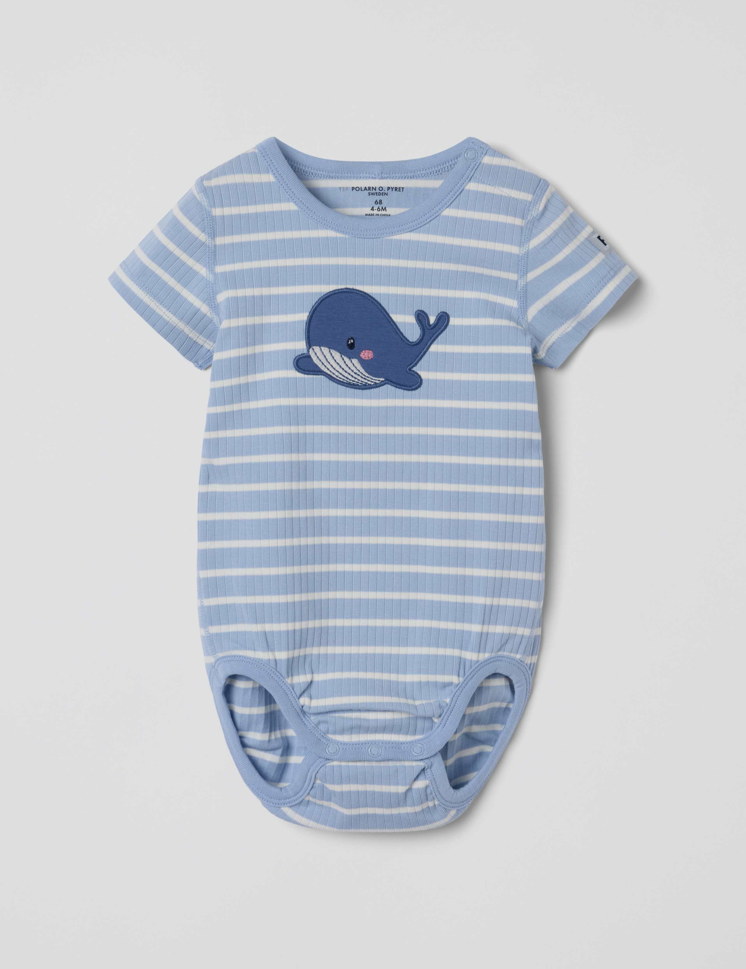 Cotton Rich Ribbed Striped Whale Bodysuit (1-12 Mths)