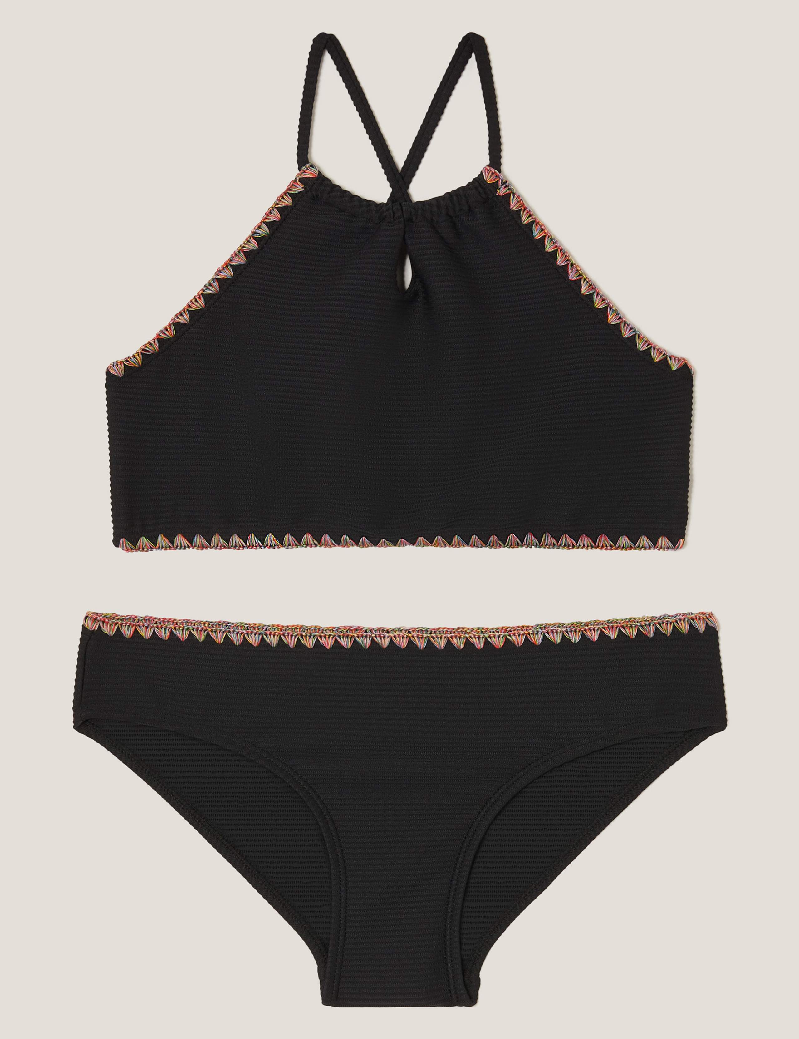 Rainbow Trim Ribbed Halterneck Bikini (7-15 Yrs)