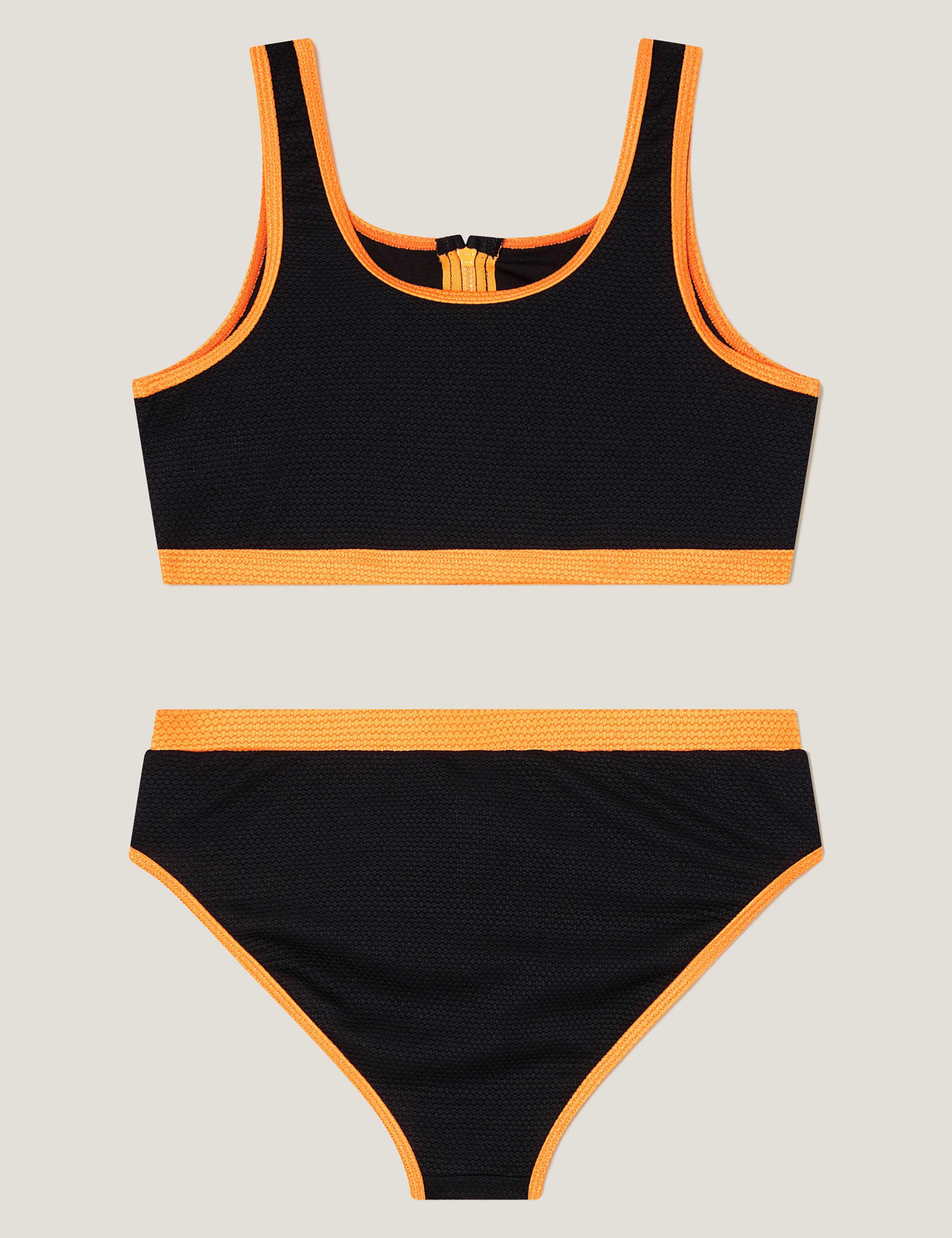 Sporty Contrast Trim Zip Front Bikini (7-15 Yrs)