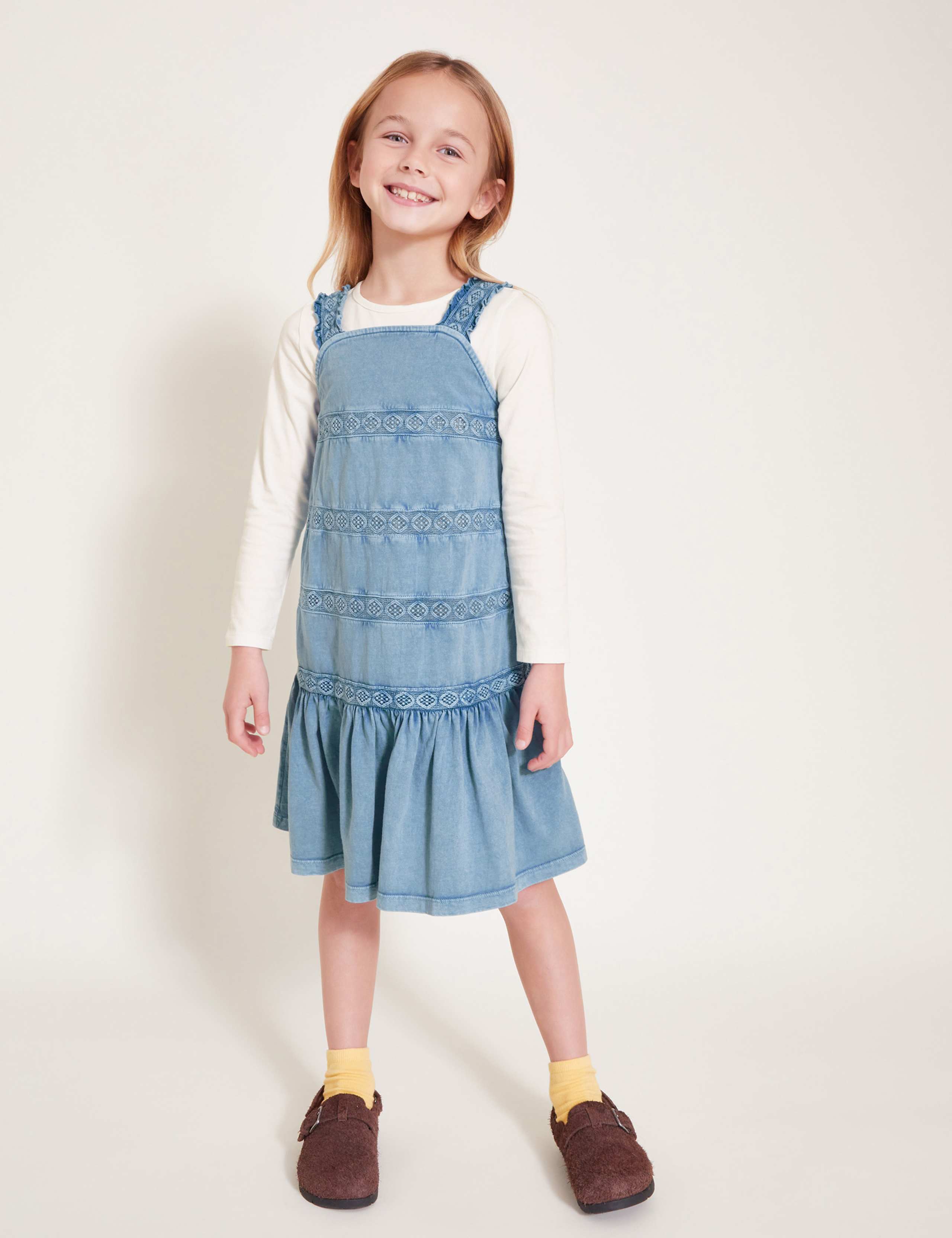 2pc Pure Cotton Embroidered Pinafore Outfit (3-15 Yrs)