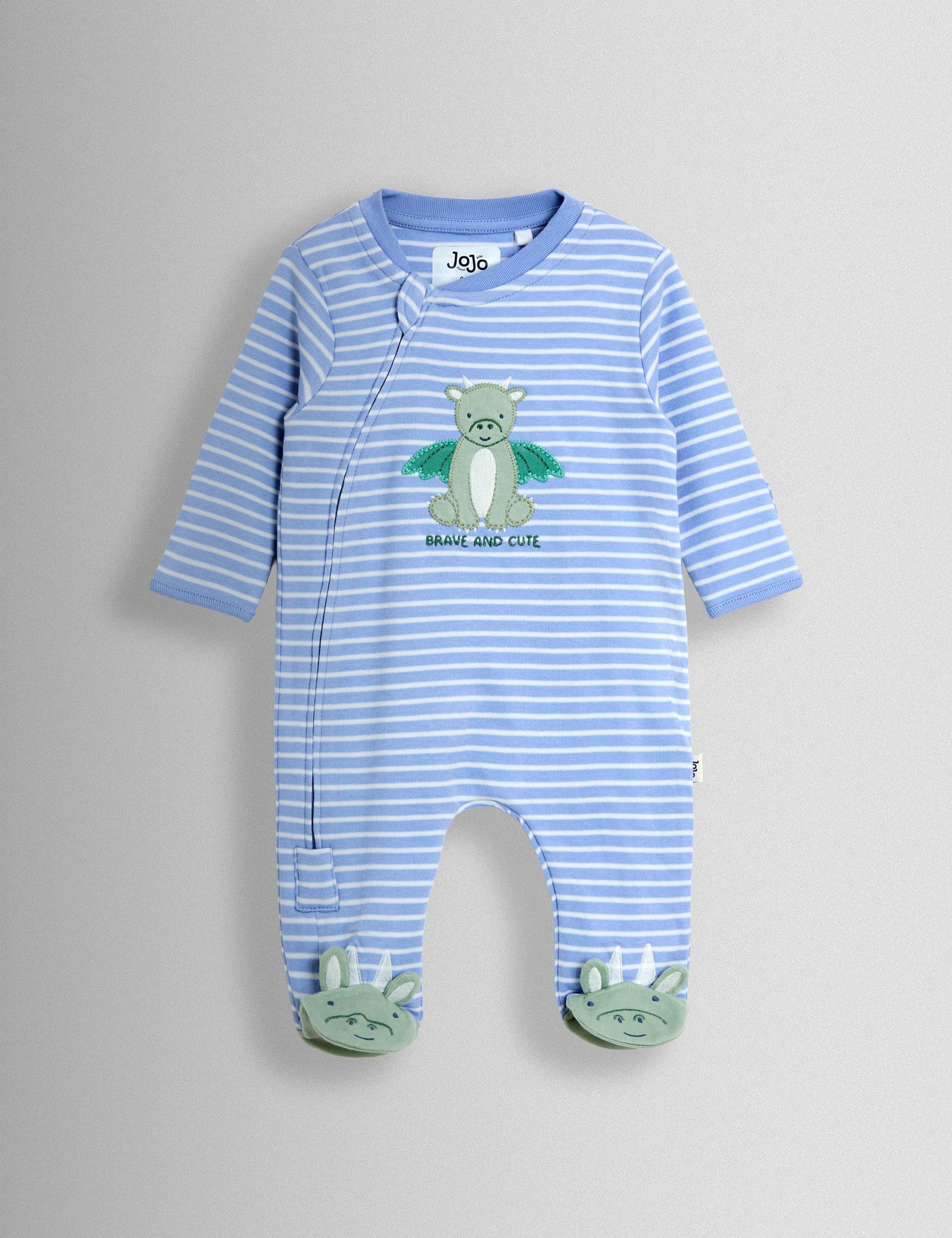 Pure Cotton Striped Dragon Sleepsuit (3-18 Months)
