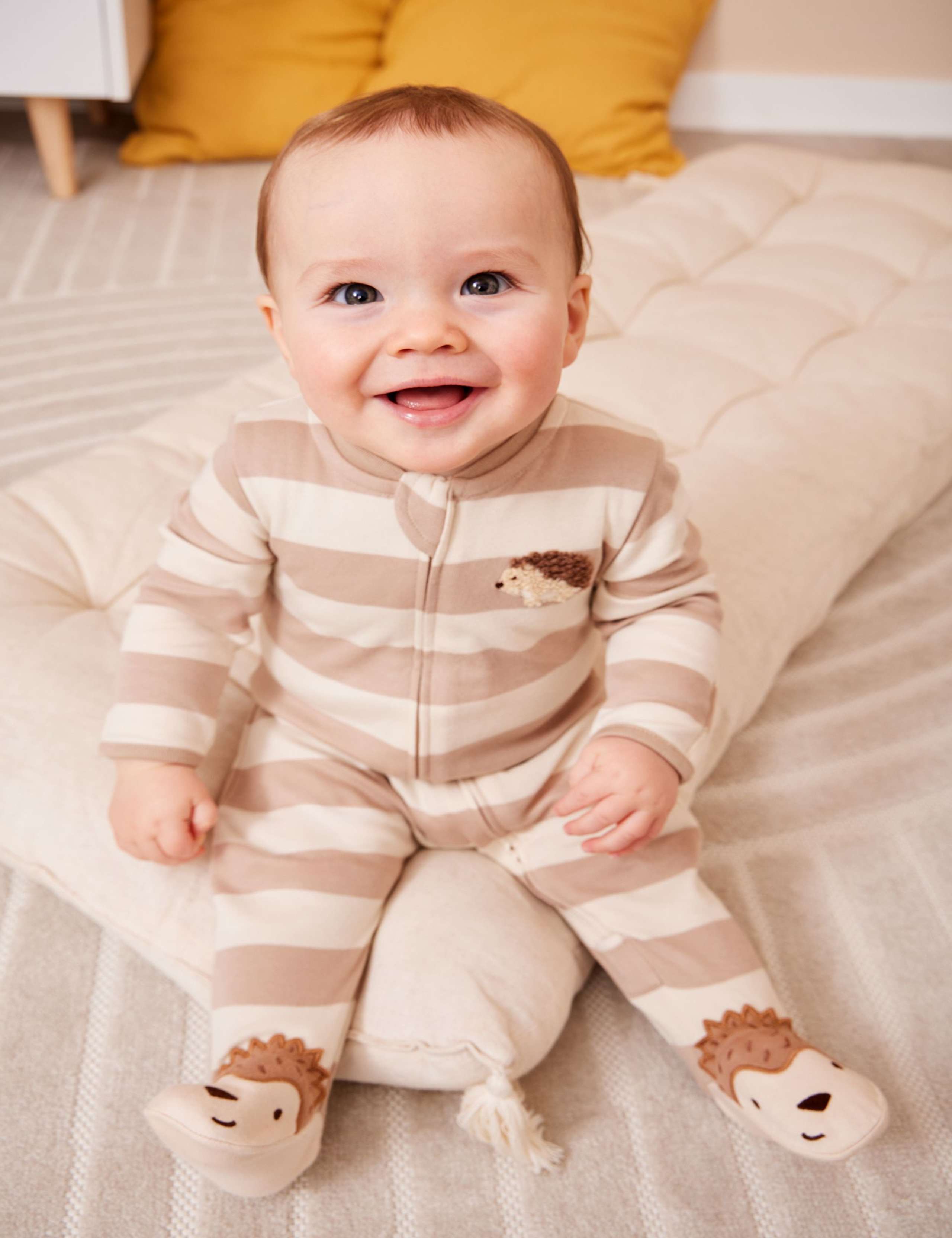 Pure Cotton Striped Hedgehog Zip Sleepsuit (0-18 Months)