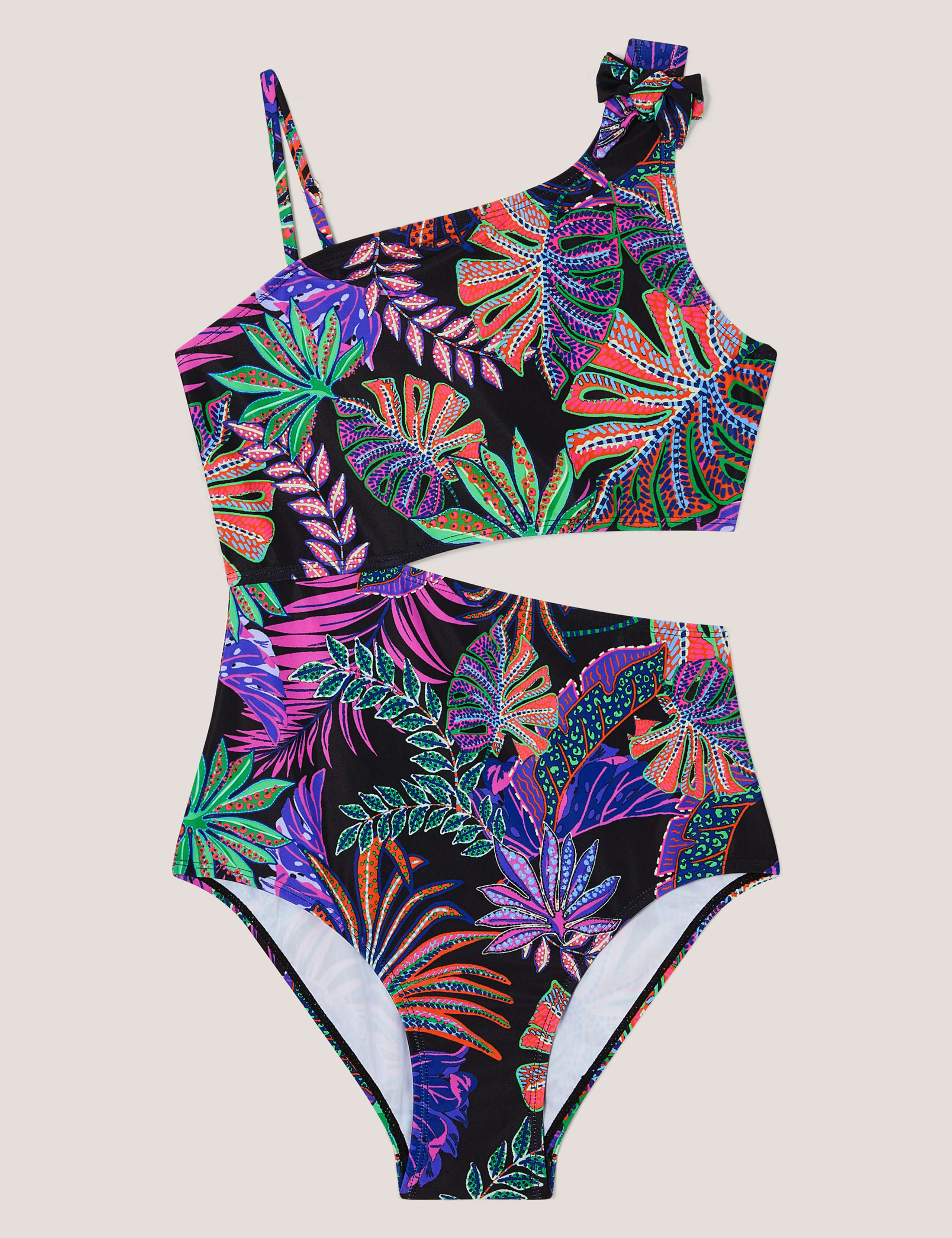 Tropical Asymmetric Cutout Detail Swimsuit (7-15 Yrs)