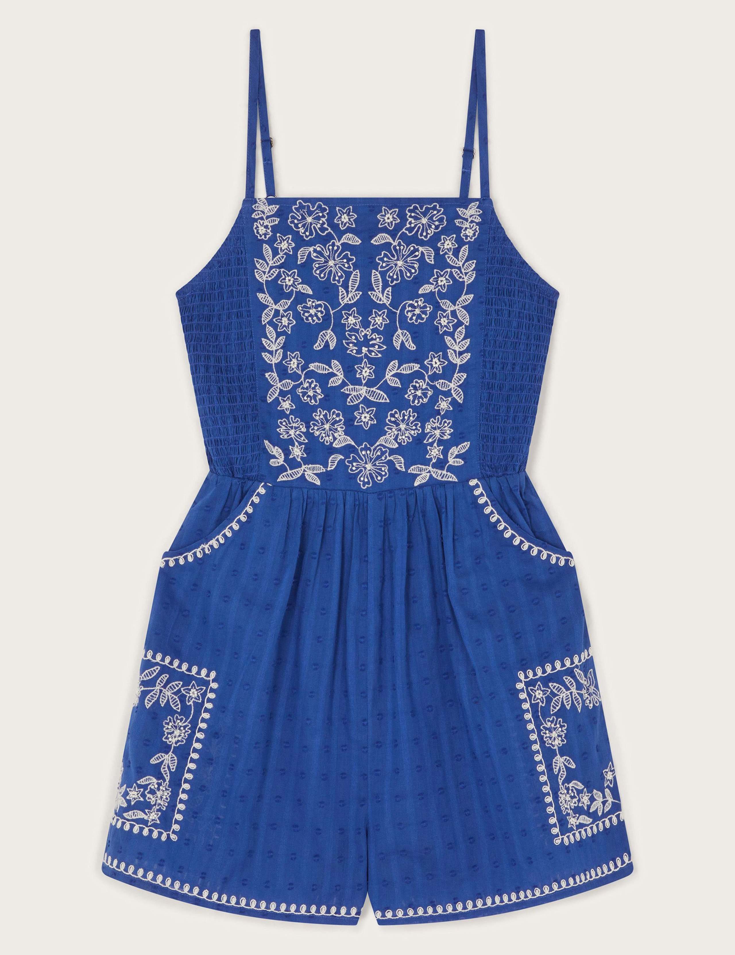 Pure Cotton Embroidered Playsuit (7-15 Yrs)