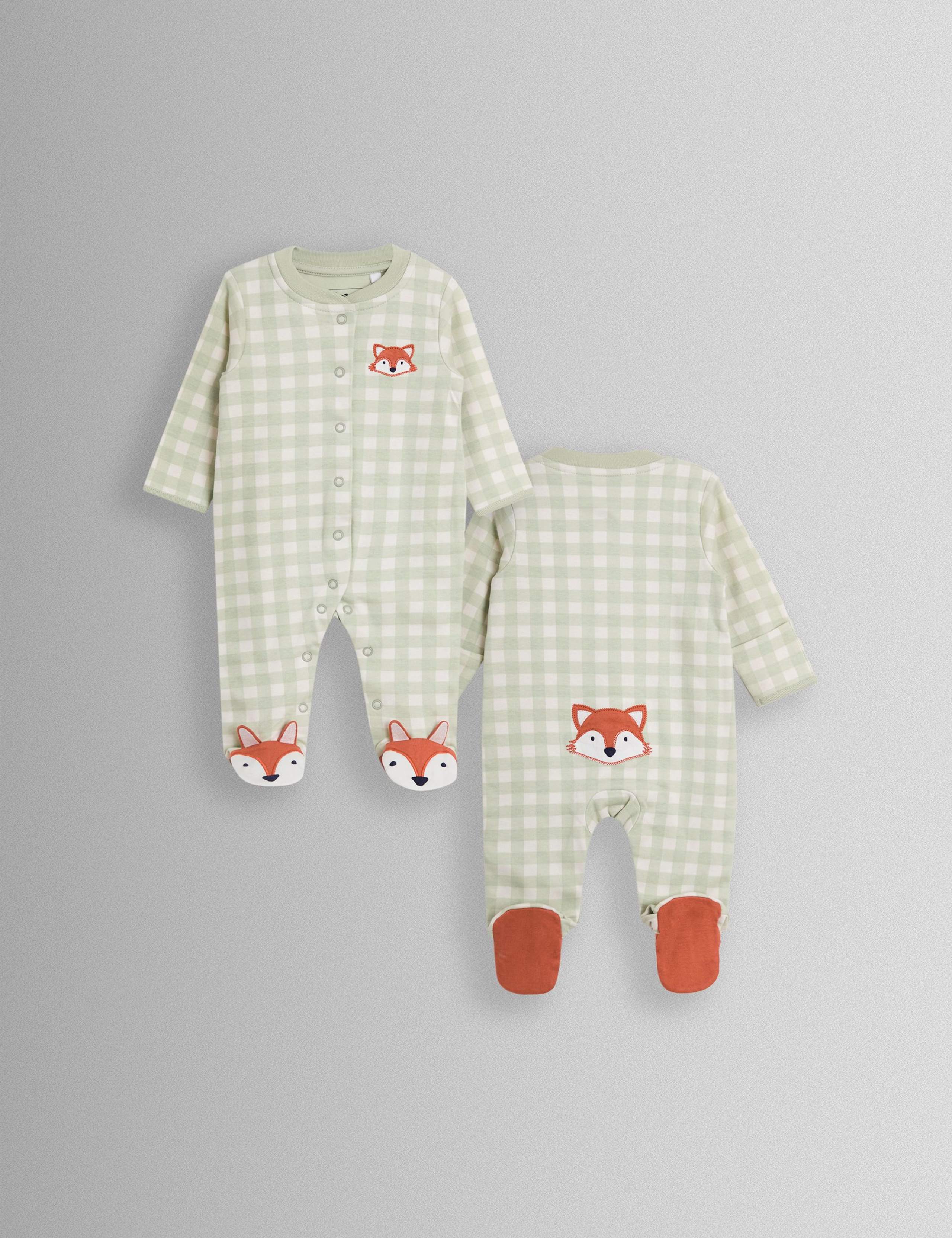 Pure Cotton Gingham Fox Sleepsuit (7lbs-18 Mths)