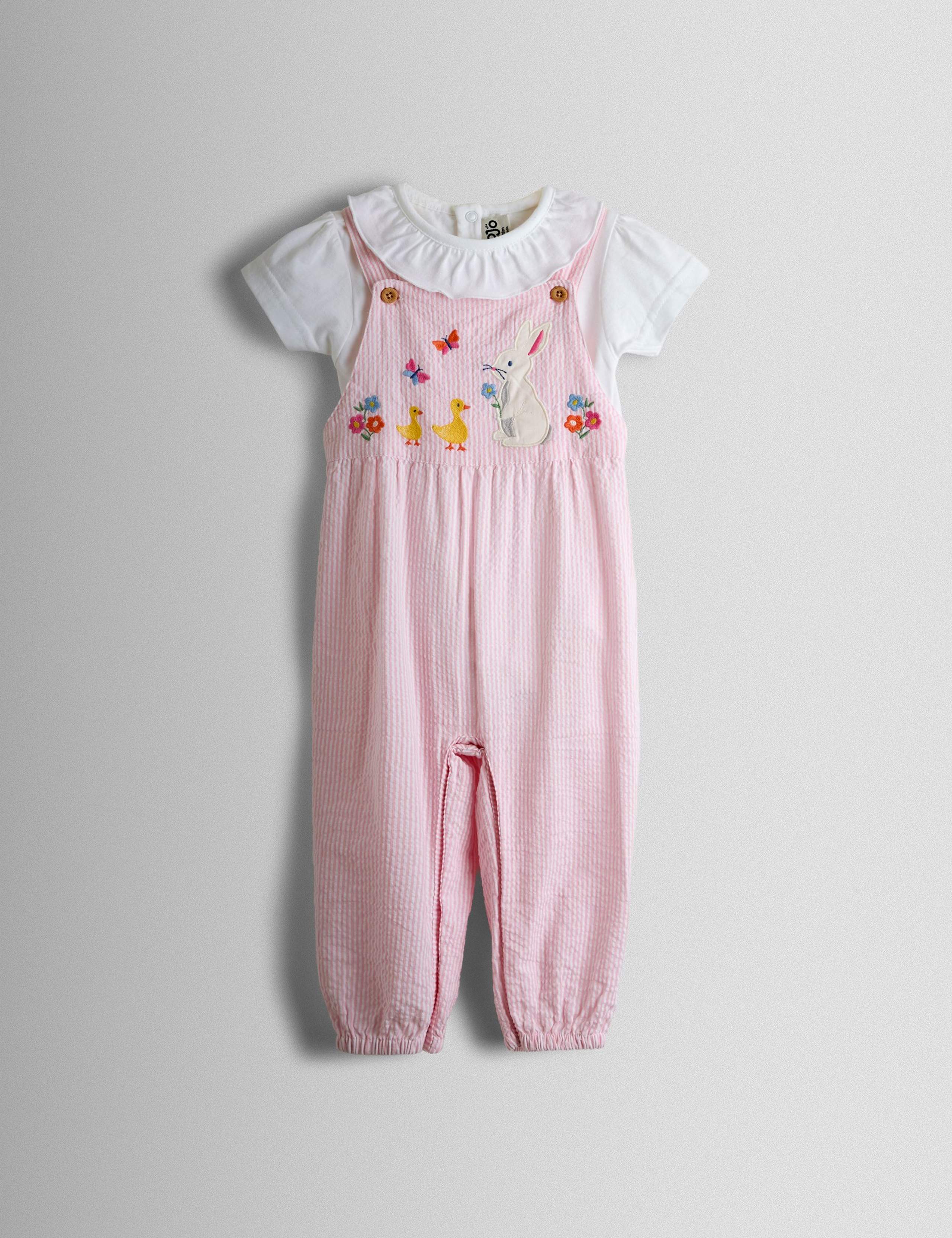 2 Piece Pure Cotton Bunny Dungaree Outfit (0-24 Mths)