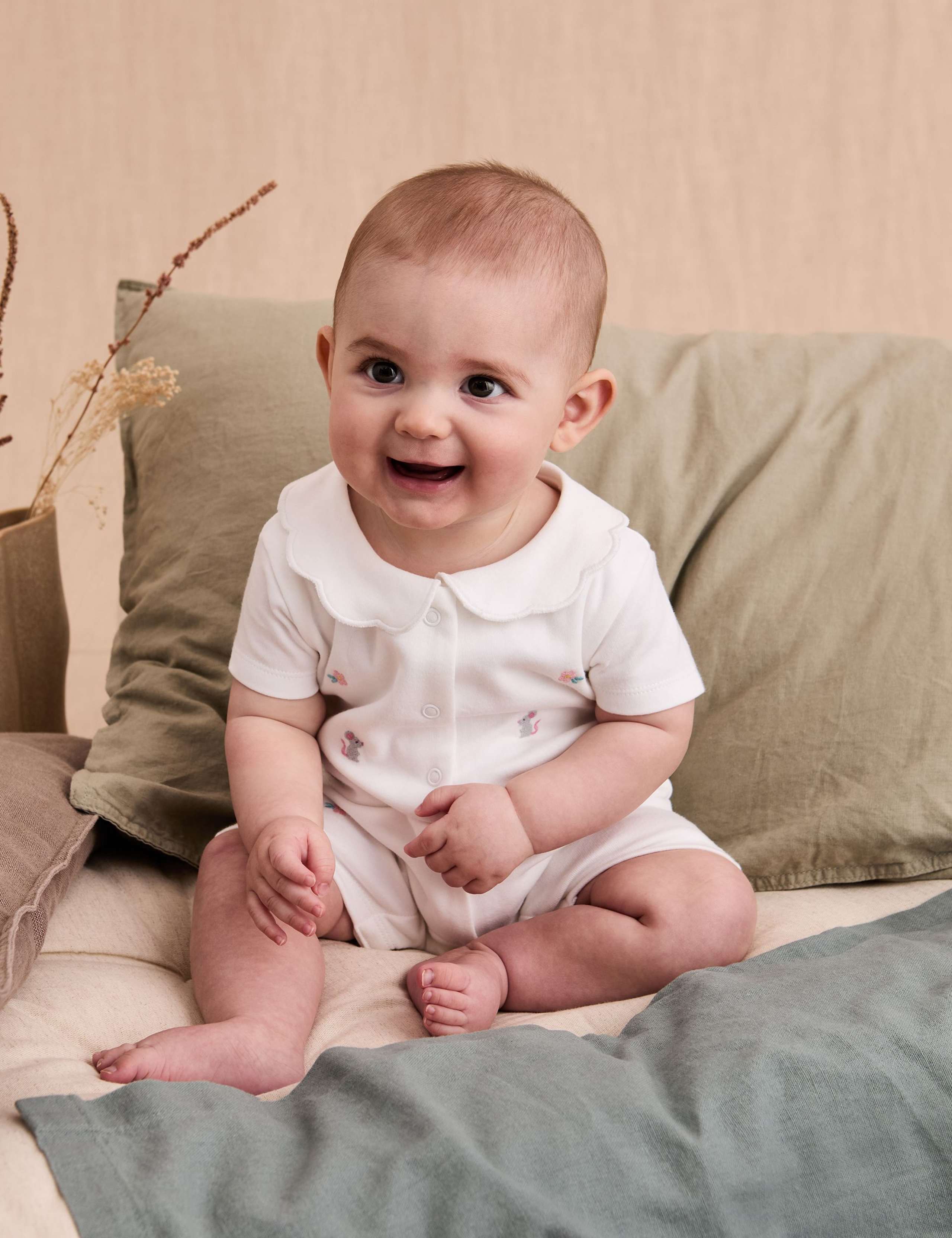 Pure Cotton Mouse Embroidered Sleepsuit (0-12 Mths)