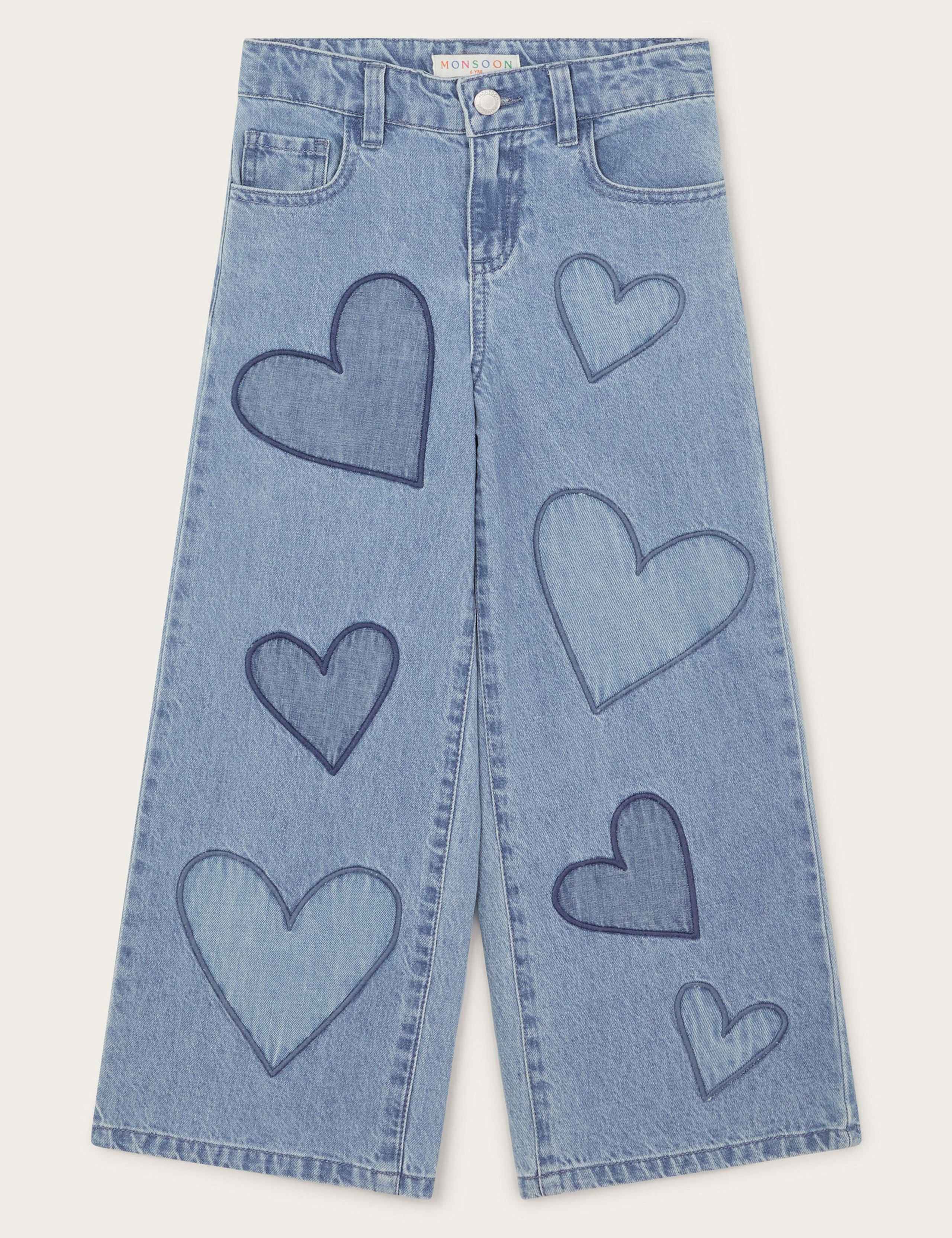 Pure Cotton Embroidered Heart Wide Leg Jeans (3-13 Yrs)