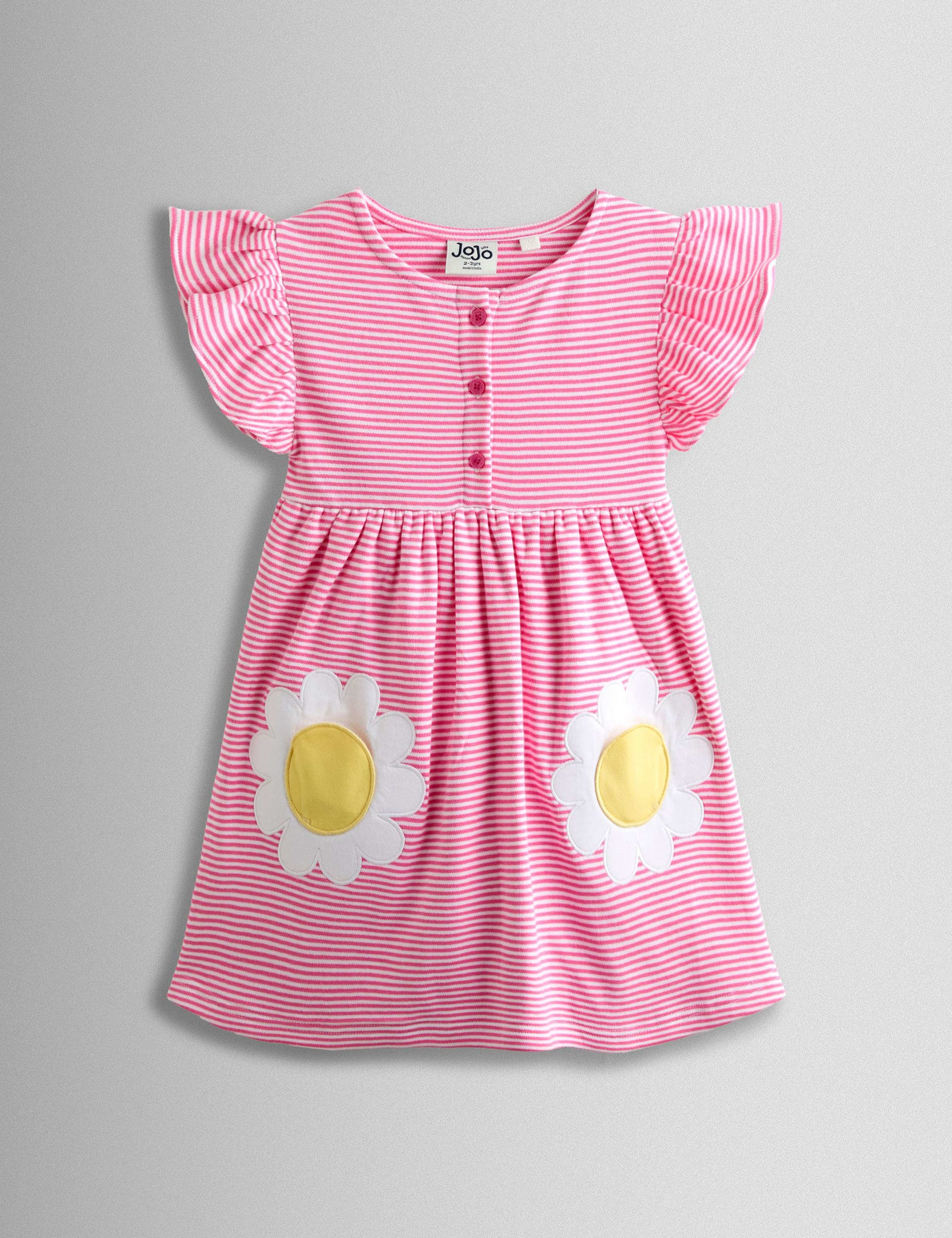 Pure Cotton Striped Daisy Appliqué Dress (1-7 Years)
