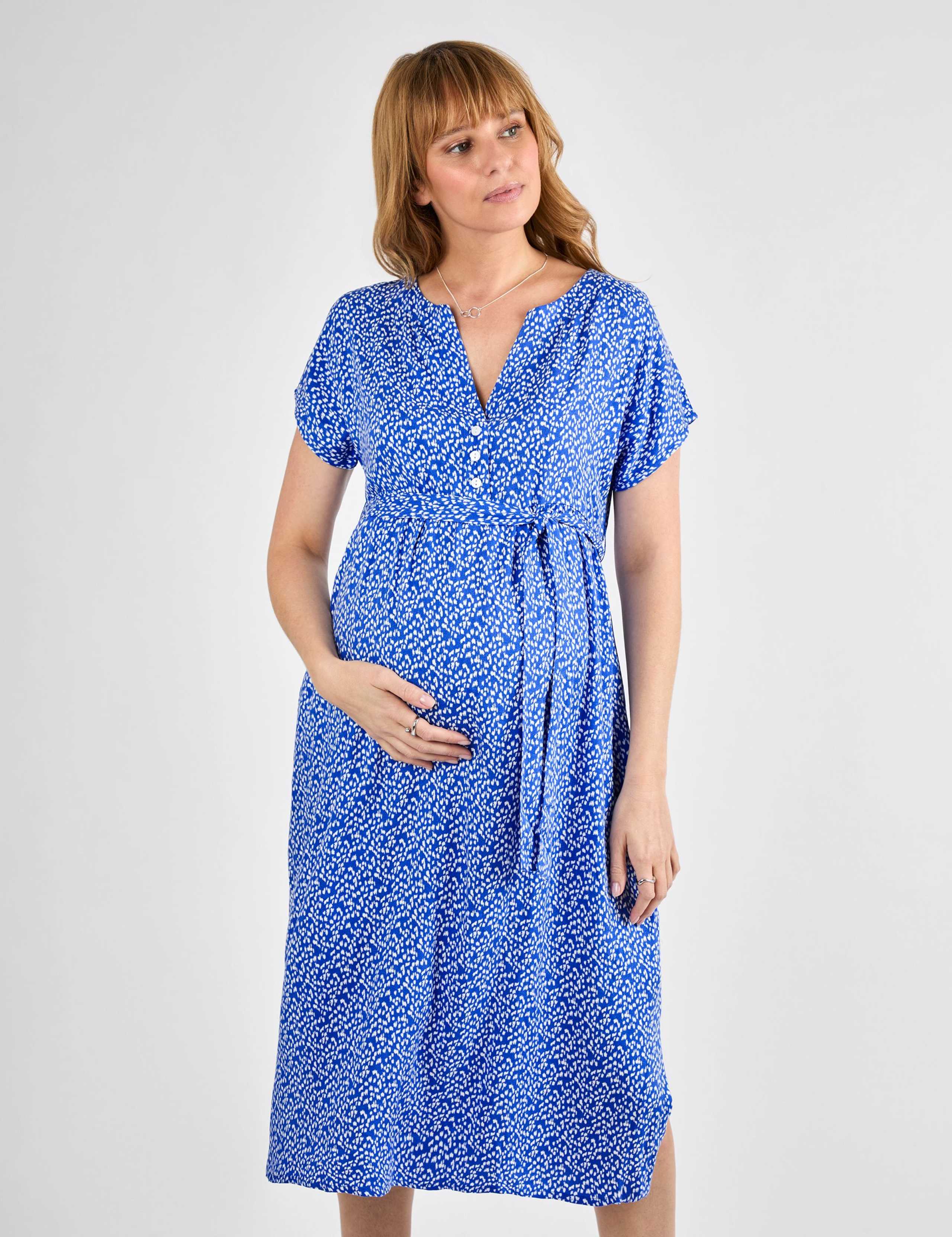 Maternity Printed Notch Neck Midi Dress