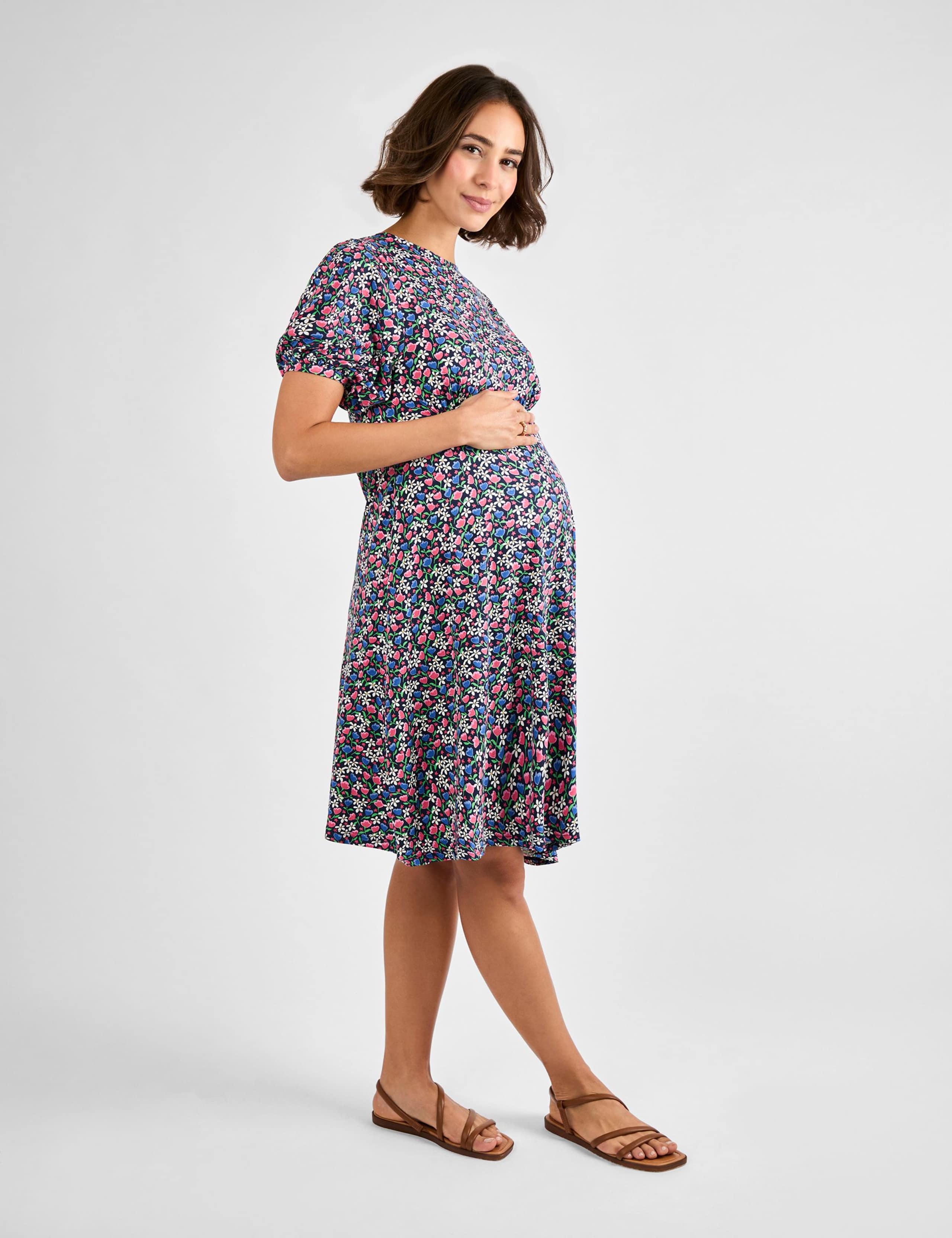 Maternity Floral Puff Sleeve Tea Dress