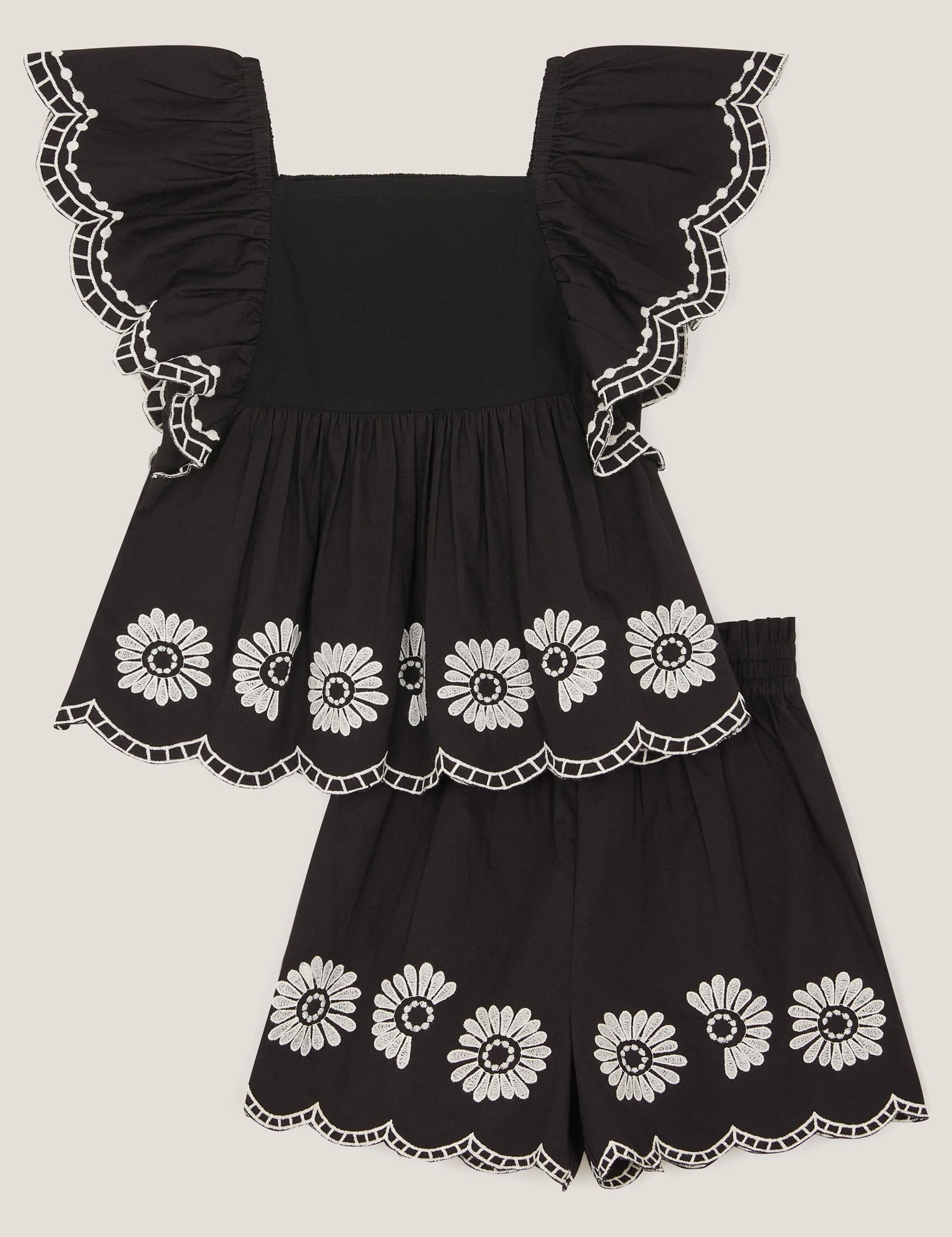 2pc Pure Cotton Embroidered Top & Shorts Set (3-13 Yrs)