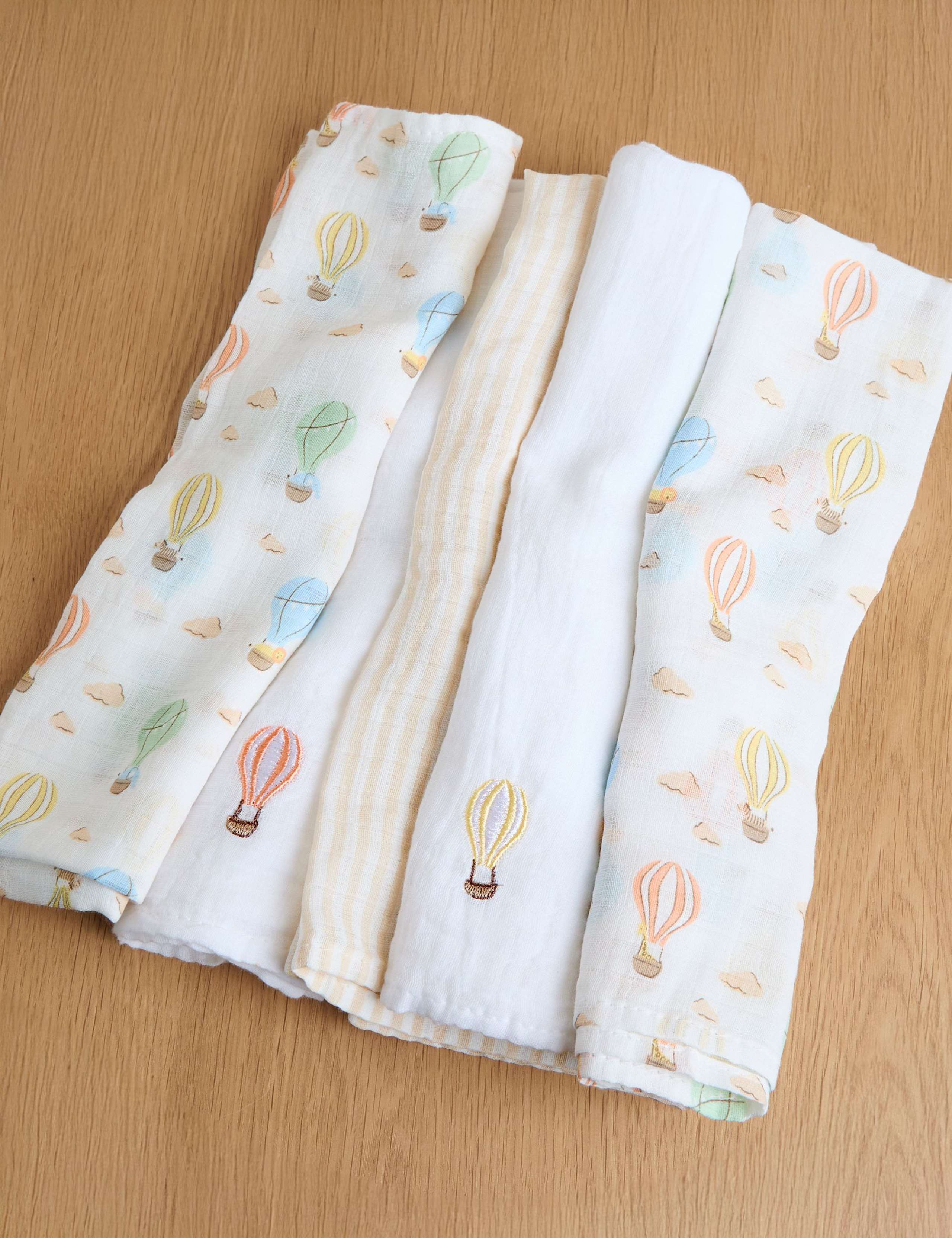 5 Pack Pure Cotton Hot Air Ballon Muslins