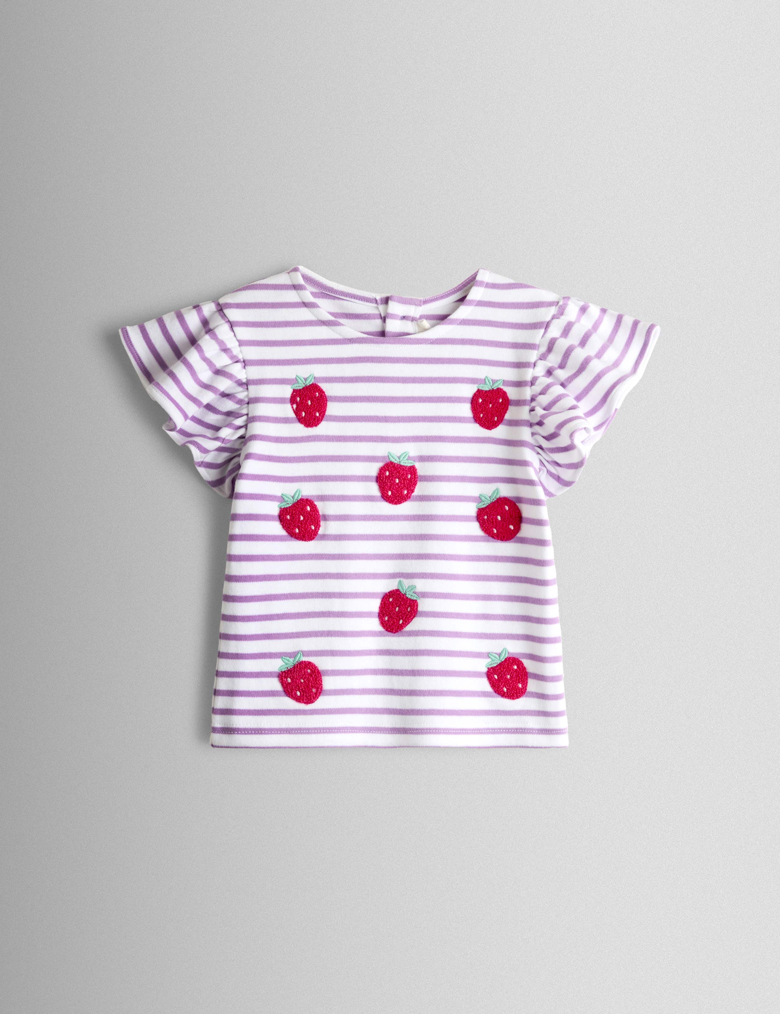 Pure Cotton Striped Strawberry T-Shirt (6 Mths-9 Yrs)