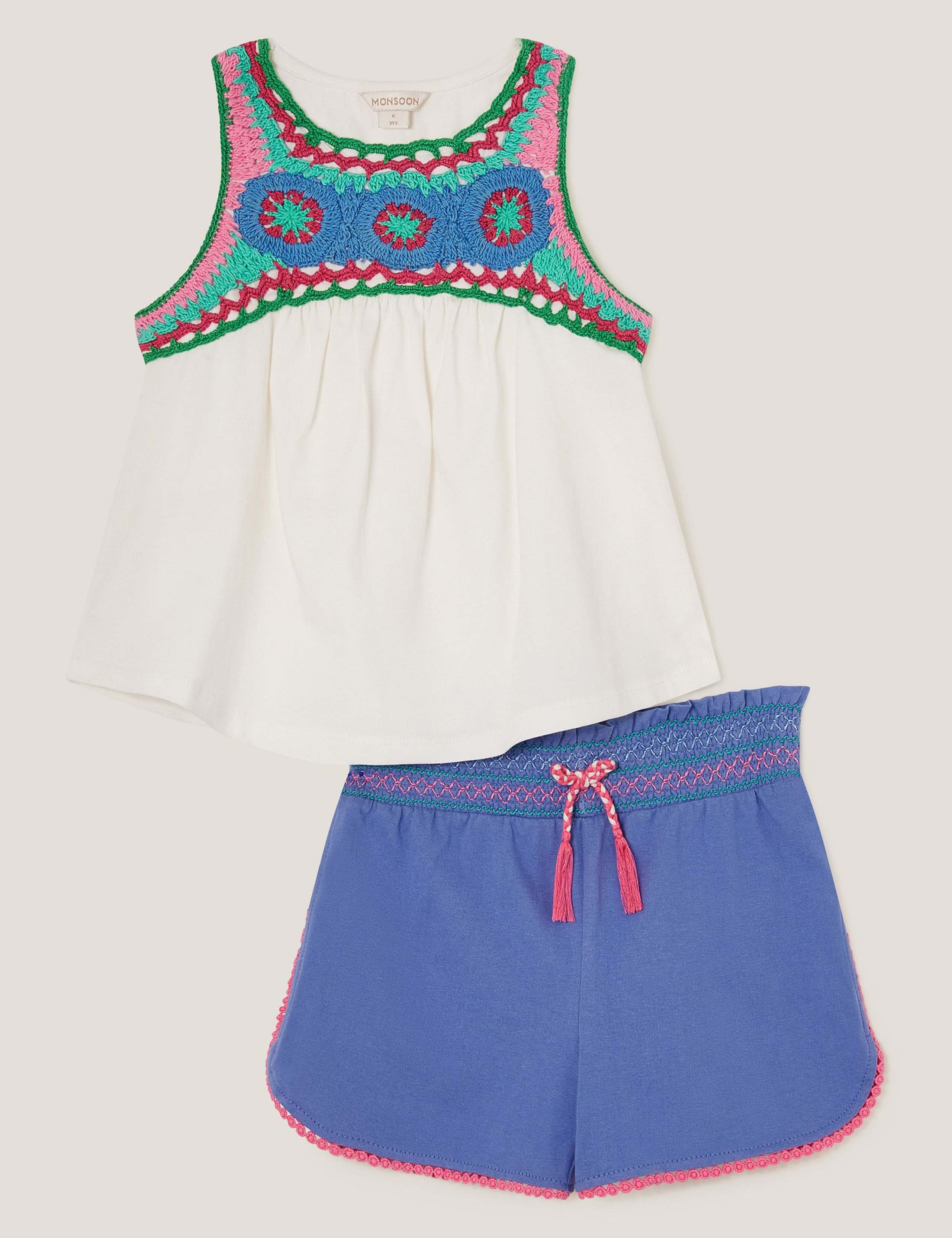 Pure Cotton Embroidered Top & Shorts Outfit (3-13 Yrs)