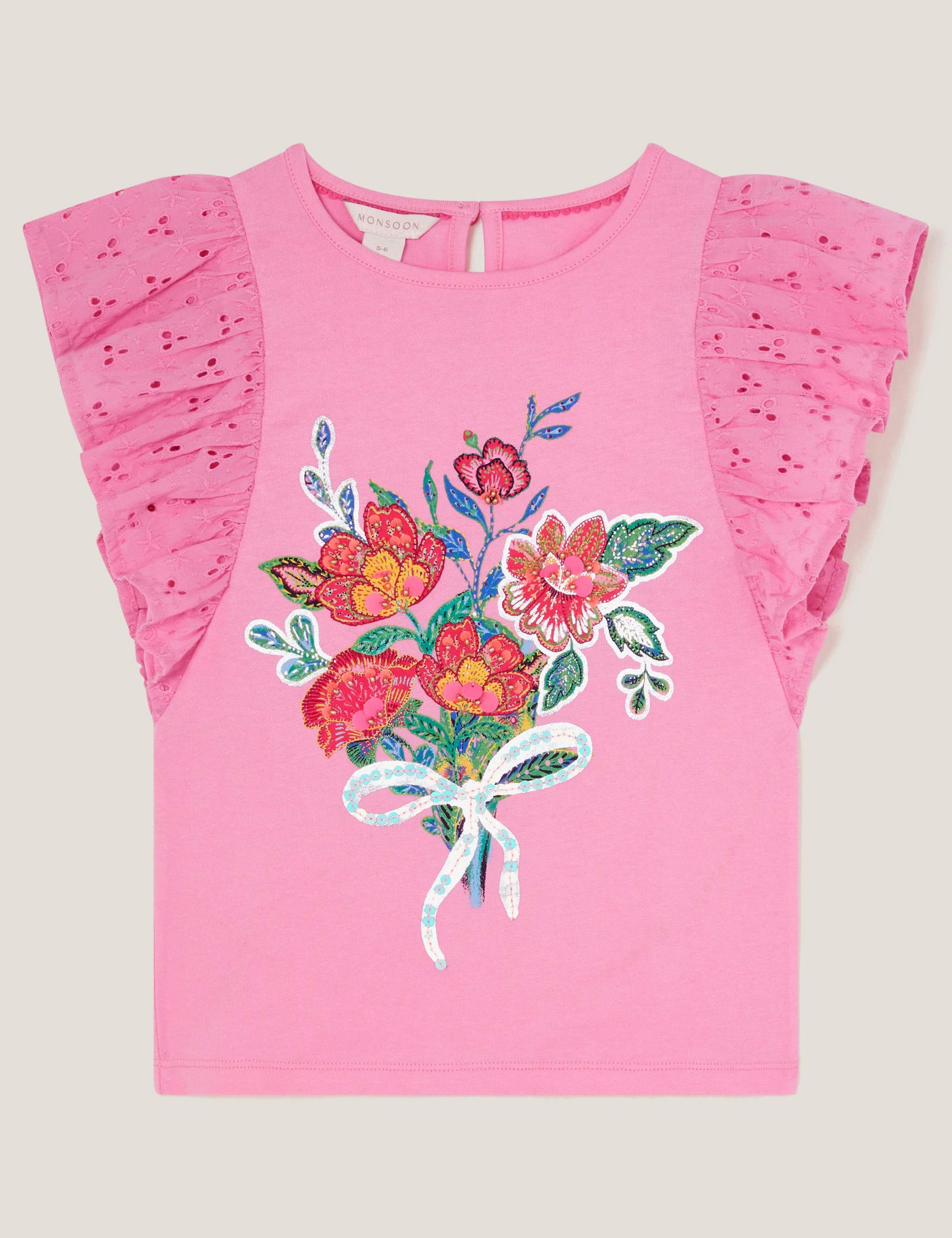 Pure Cotton Bouquet Broderie Frill Top (3-13 Yrs)