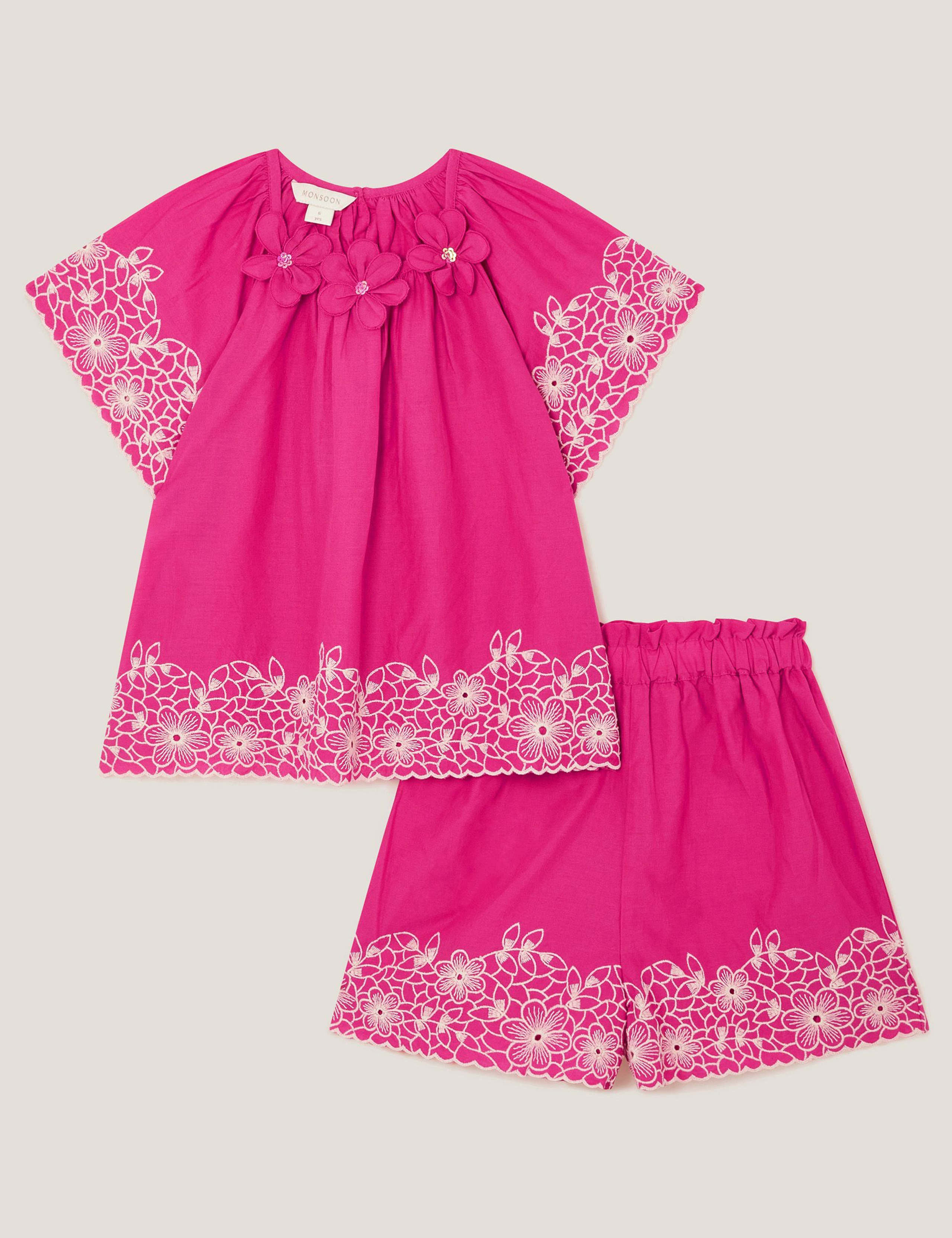 2pc Pure Cotton Embroidered Top & Shorts Set (3-13 Yrs)