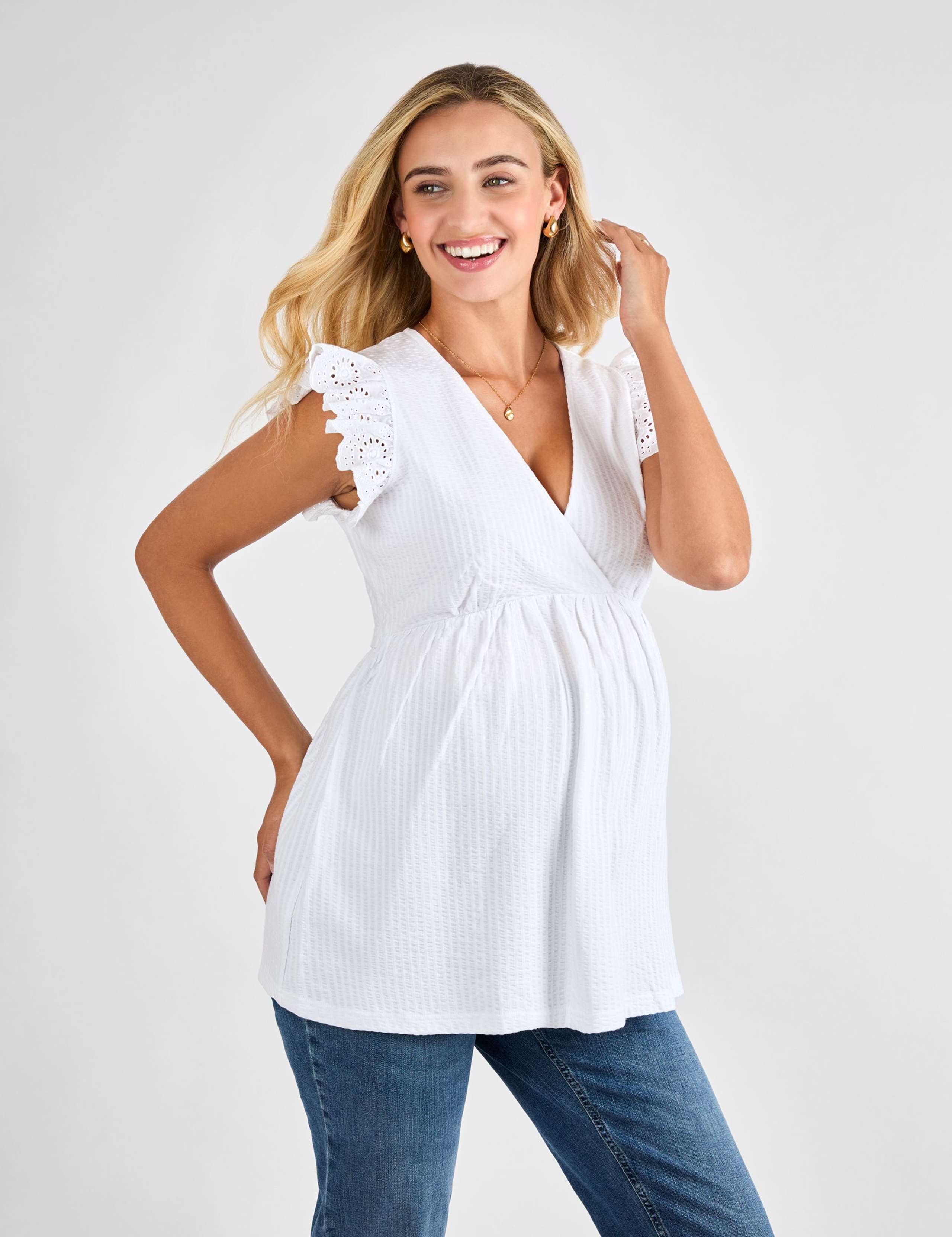 Maternity Pure Cotton Broderie V-Neck Blouse