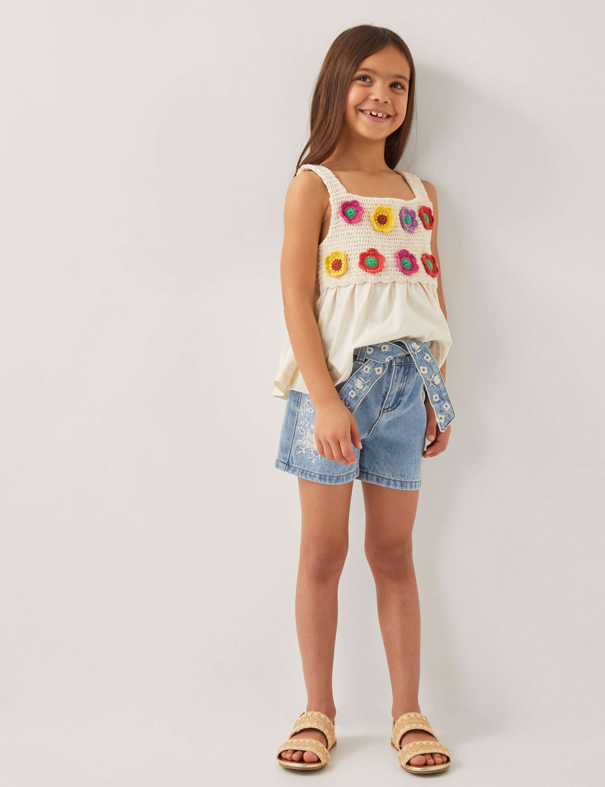 Denim Embroidered Shorts (3-13 Yrs)